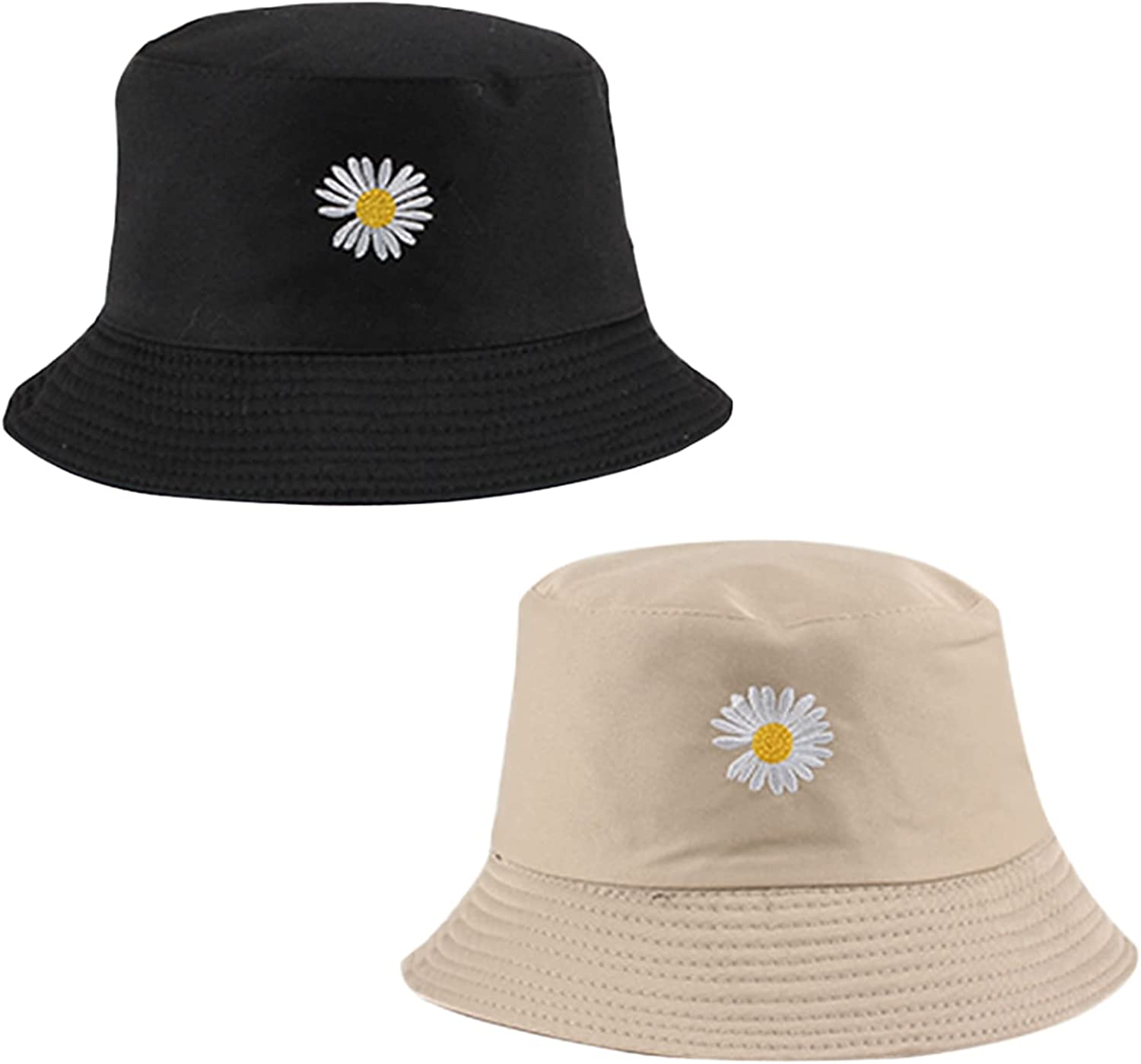 CENZICOM Unisex Bucket Hat,Double-Side-Wear,Embroidery Hat Summer Travel Beach Sun Visor Outdoor Packable Cap - Beige-Black image number 6