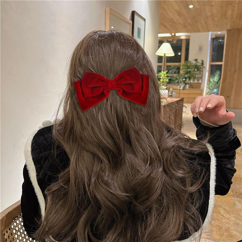 Christmas Hair Bows for Women and Girls - Large Red Bowknot Hair Clips, Decorative Big Halloween Barrettes, Hair Accessories for Ladies image number 4