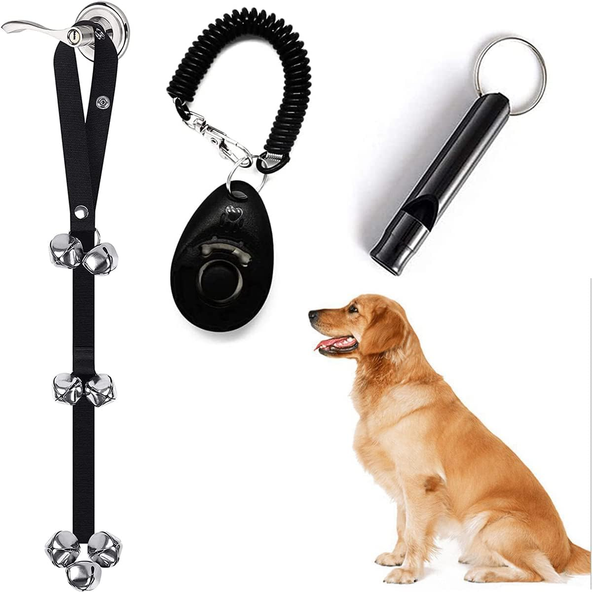 YANGWEN Dog Puppy Doorbells,3 Pack Dog Bell for Puppy Potty Training Adjustable Length Dog Doorbell with Dog Training Clicker & Dog Whistle for Doggy Doggie Puppy