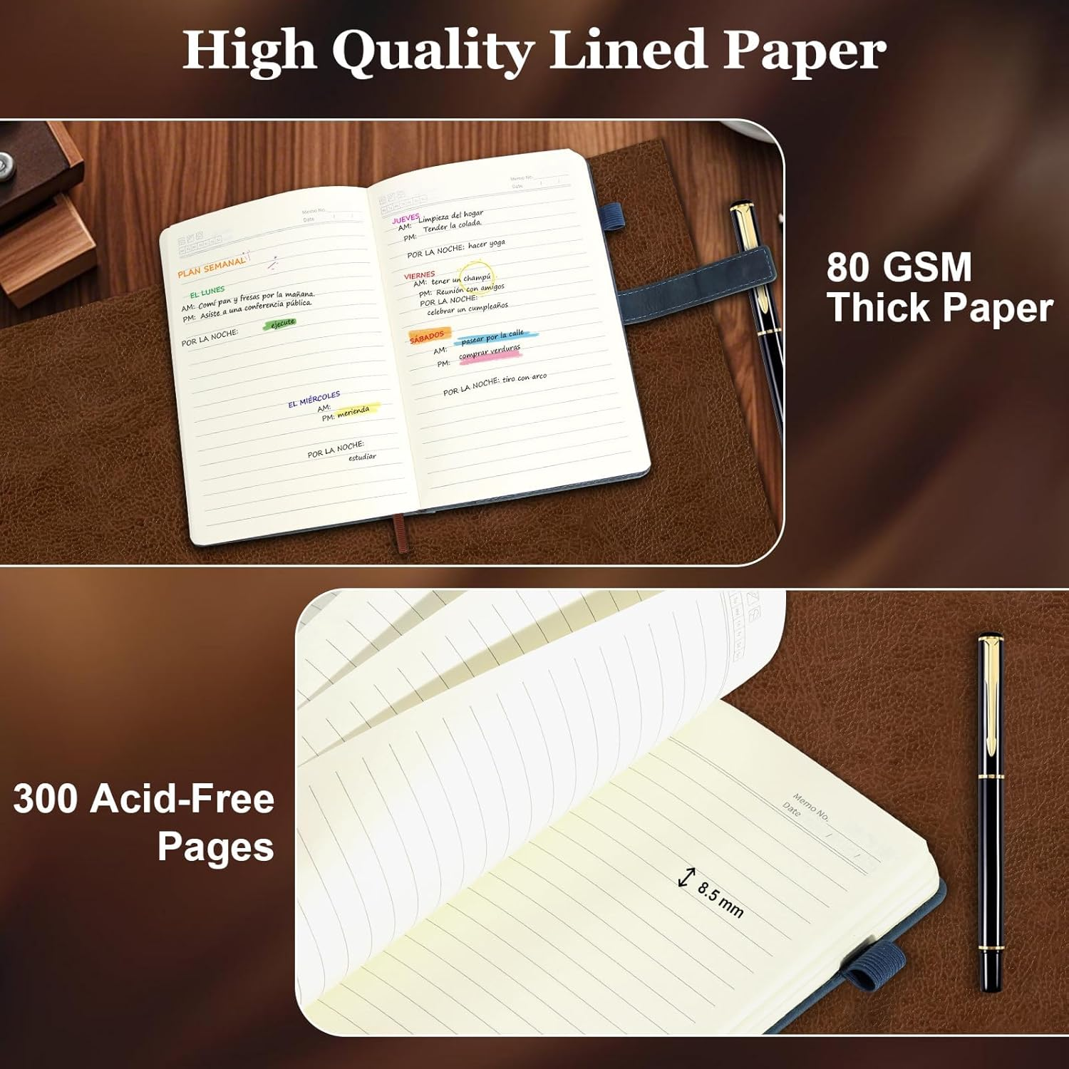 MIAOKE Journal Notebook, A5 Lined Leather Diary, 300 Pages, Luxury Pen Included, Hardcover Professional Notebook for Office, Travel, Business image number 4