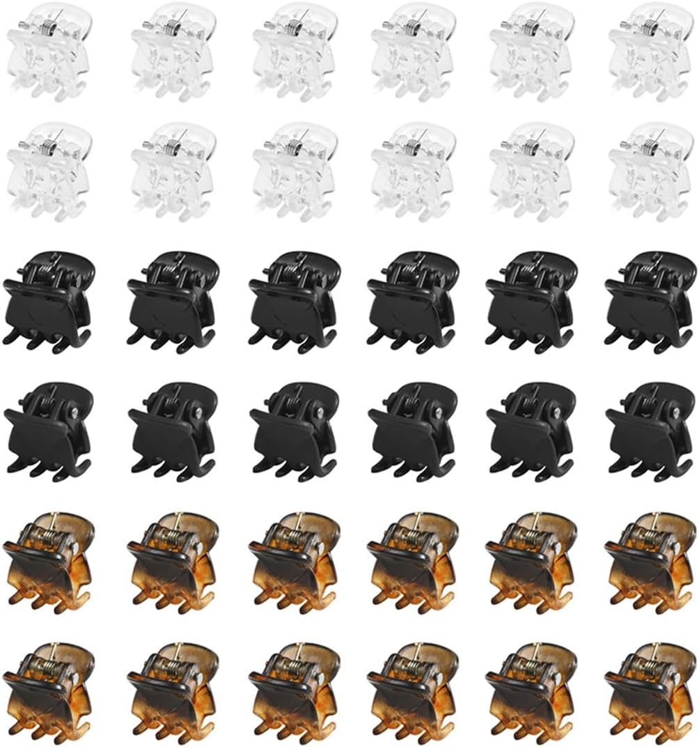 Weddhuis Pack of 36 Mini Hair Clips, Small Hair Clips, Claw Clips, Non-Slip Grip for Design, Children and Adults (1 Cm) (Black, Brown, White)