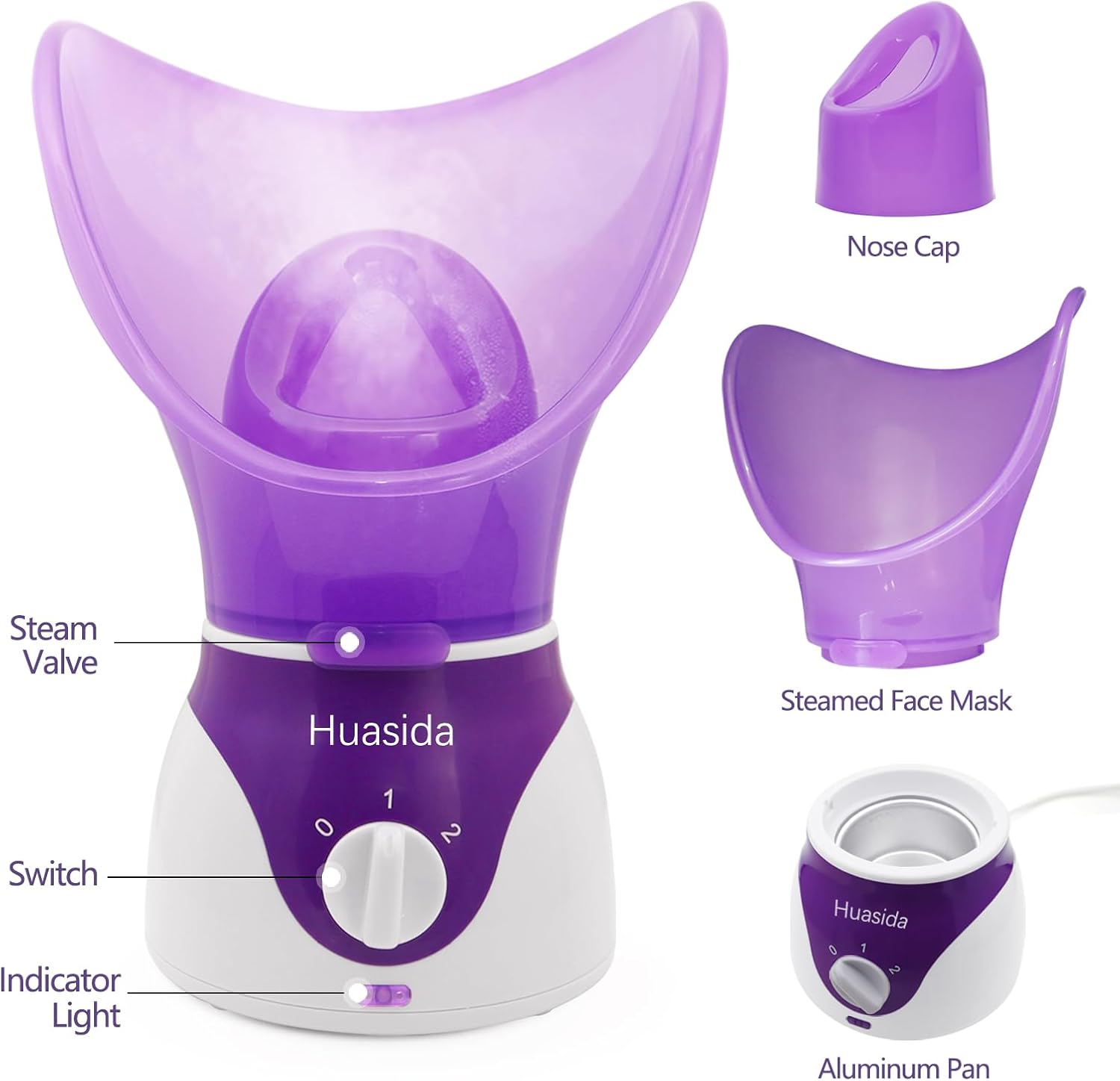 Facial Steamer Professional Spa Home Facial Steamer Sauna Pores Cleanse Warm Mist Moisturizing Humidifier Temp Control Fast Steam Sprayer（Purple） image number 1