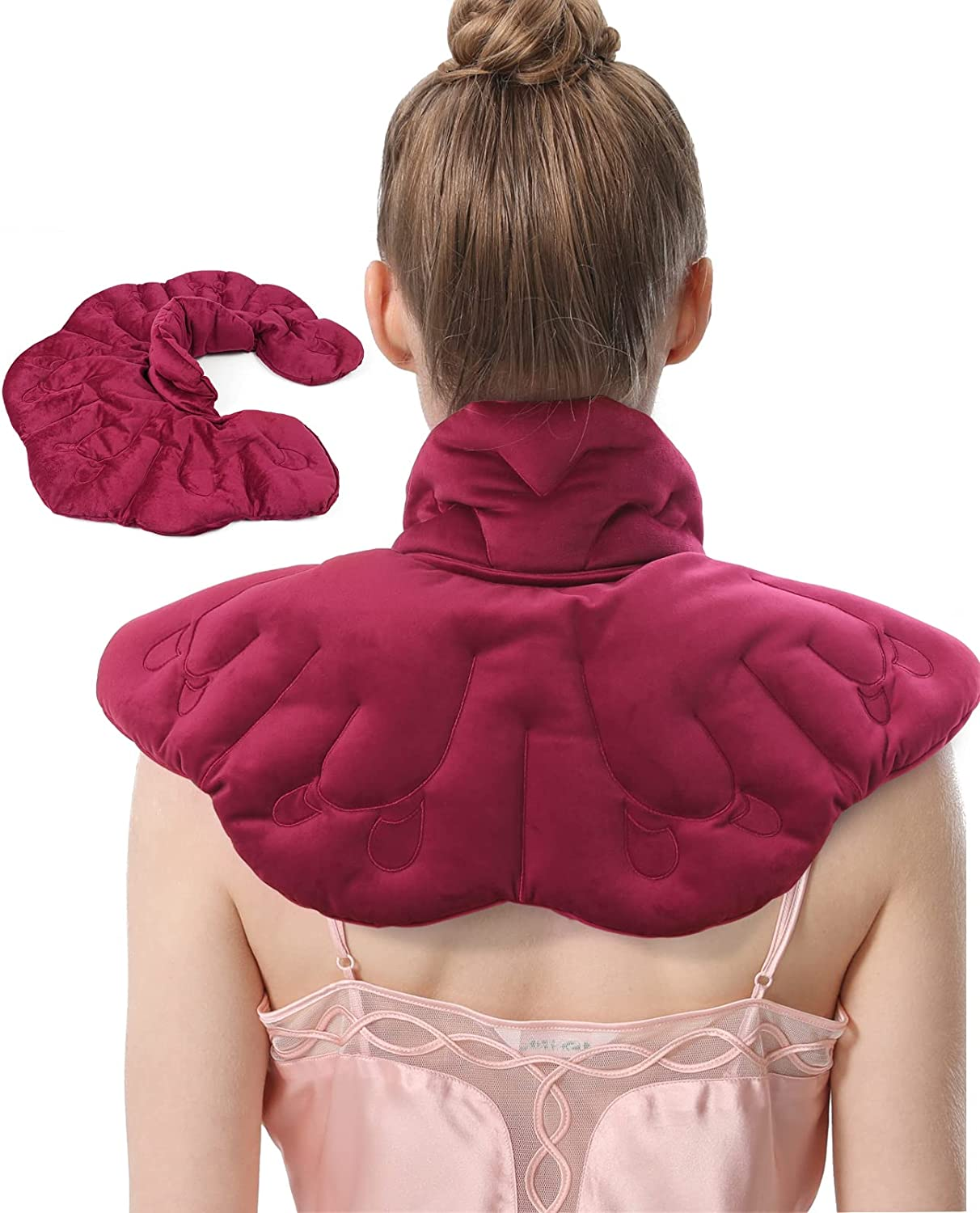 Microwavable Heating Pad for Neck and Shoulders, Microwave Heat Pack, Flaxseed Wheat Bag Heated Neck Wrap for Heat&Cold Therapy, 100% Natural Fillings(Blue)