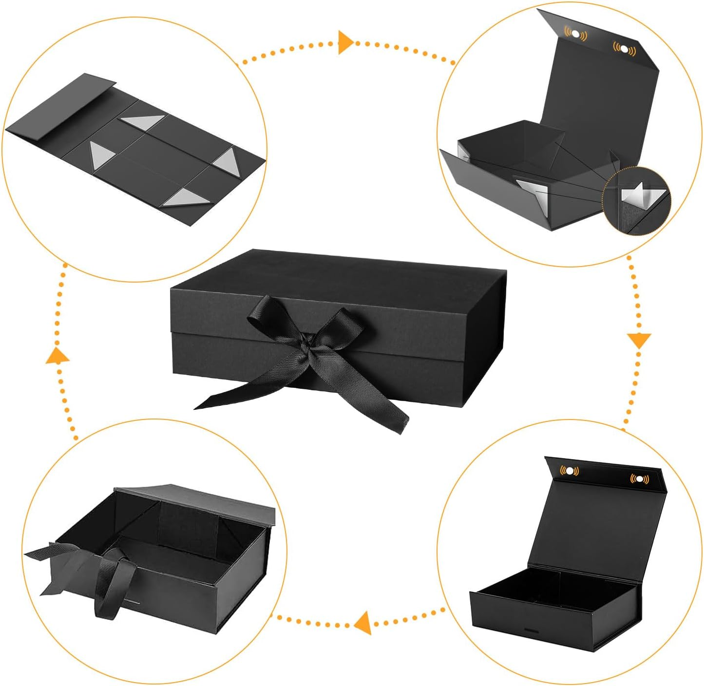 Premium Black Bridesmaid Proposal Box: Magnetic Closure, Luxury Gift with Ribbon for Presents, Birthdays, 23X17X7Cm (Black, 2Pcs) image number 5