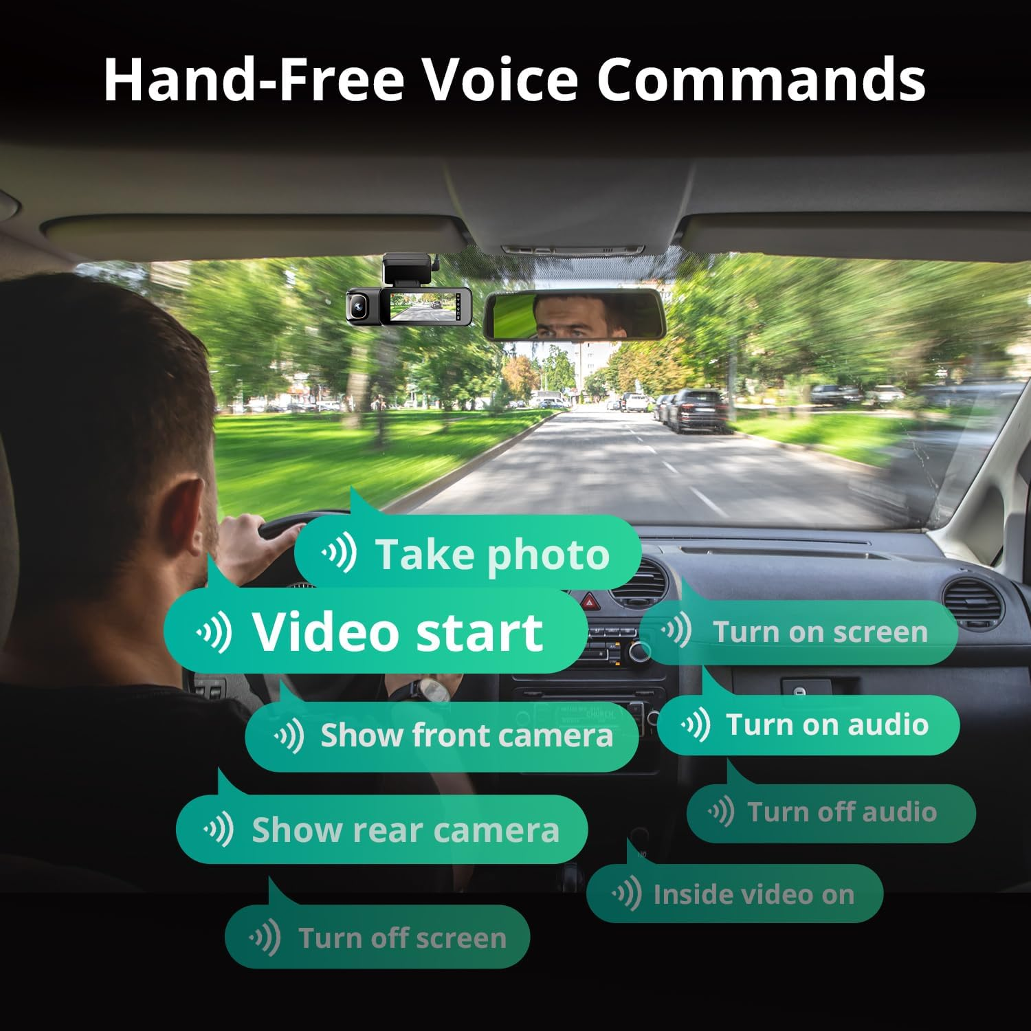 BOTSLAB 3 Channel 4K Dash Cam Front and Rear Inside, Triple Car Dash Cam with Voice Control, 3.18 Inches Touch Screen, Loop Recording, 24/7 Parking Mode, Included 128GB Memory Card image number 3