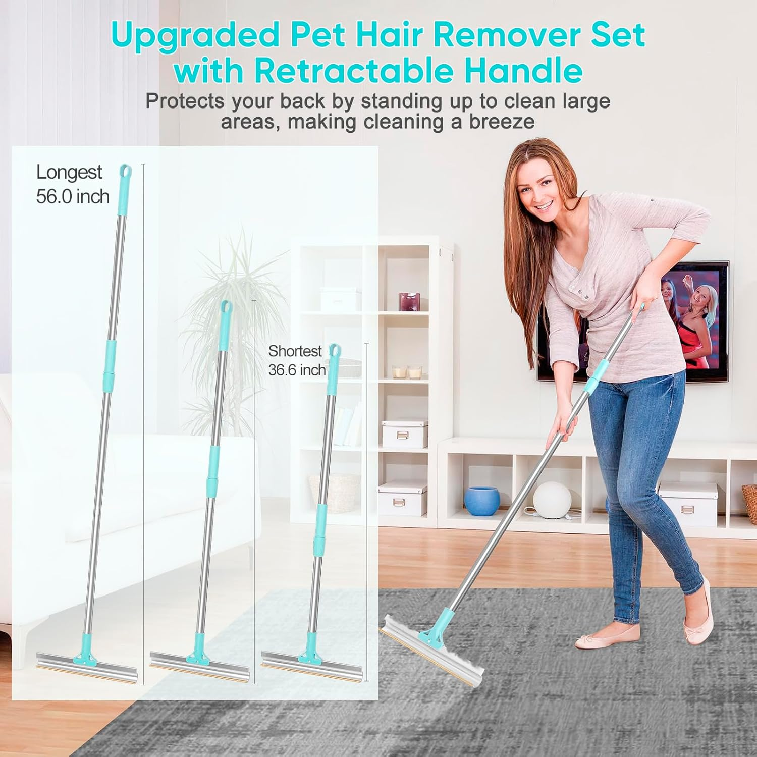 6 in 1 Pet Hair Removal Tool Carpet Brush, 8PCS Retractable Pet Hair Removal Broom Carpet Rake for Pet Hair Removal, Pet Hair Broom Suitable for Carpets, Floor Mats, Sofas and Pet Towers image number 5