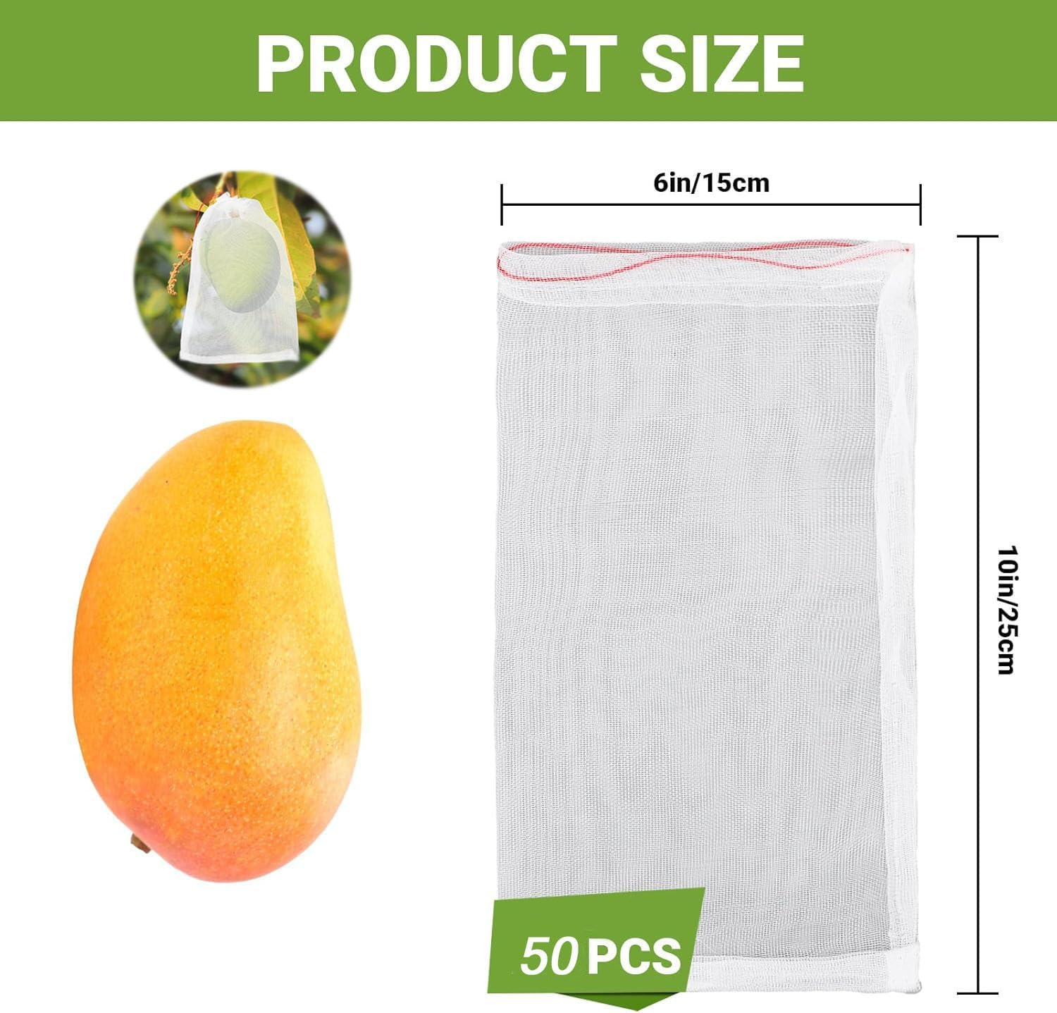 50Pcs Fruit Protect Bags，Reusable Protection Bags Net for Plant/Fruit/Flower(White, 15 * 25Cm)