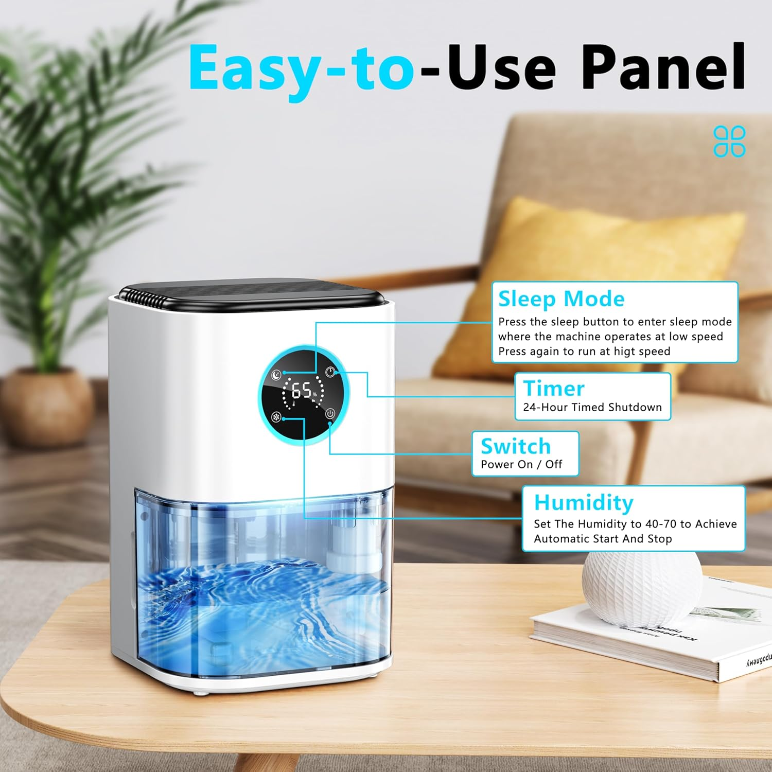 2000ML Dehumidifiers for Home,Small Dehumidifier for Home,Portable and Mini Small Air Dehumidifiers for Quiet with LED Light, Auto Shut off for Home, Bedroom,Bathroom,Basement,Closet,Wardrobe image number 4