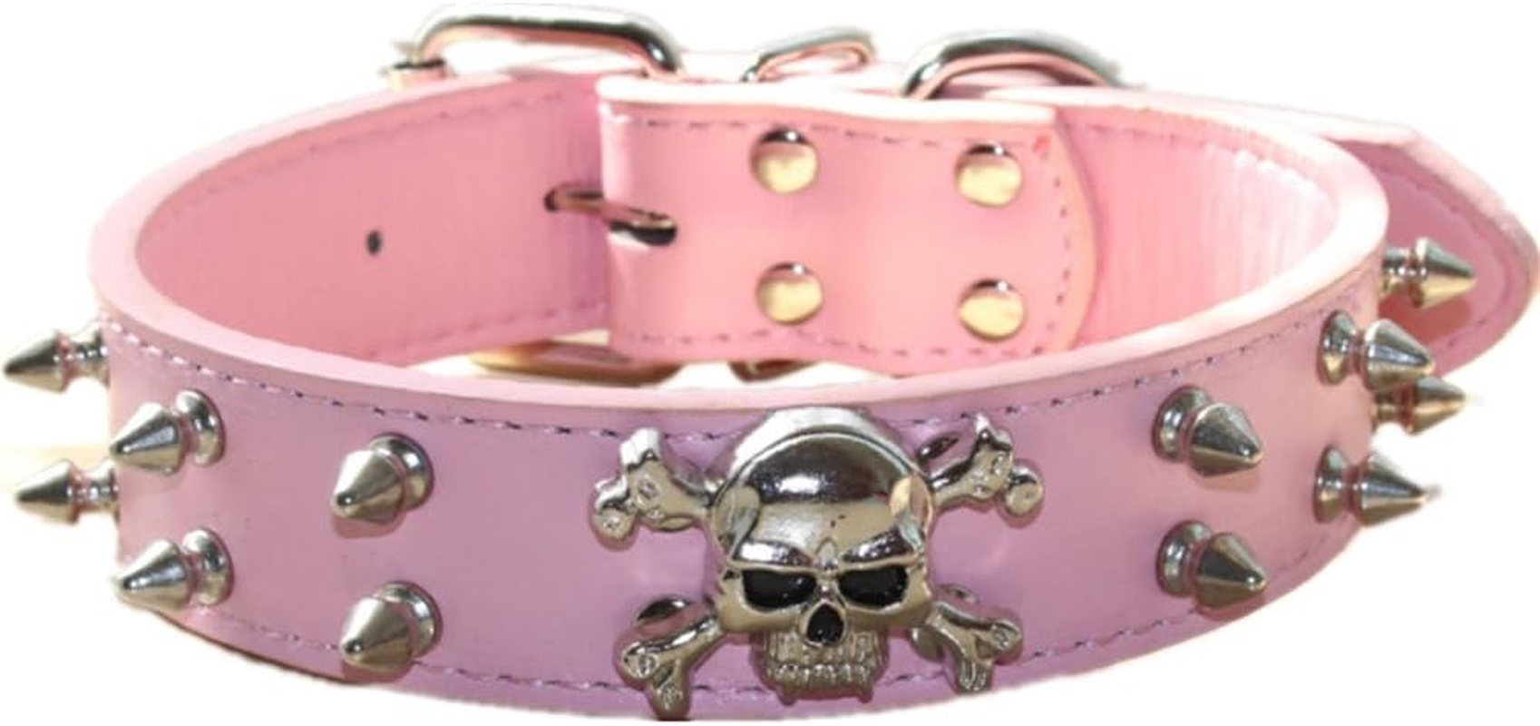 Haoyueer Spiked Leather Dog Collar - 2 Rows Bullet Rivets Studded PU Leather - Cool Skull Pet Accessories for Medium and Large Dogs(Hot Pink,M)