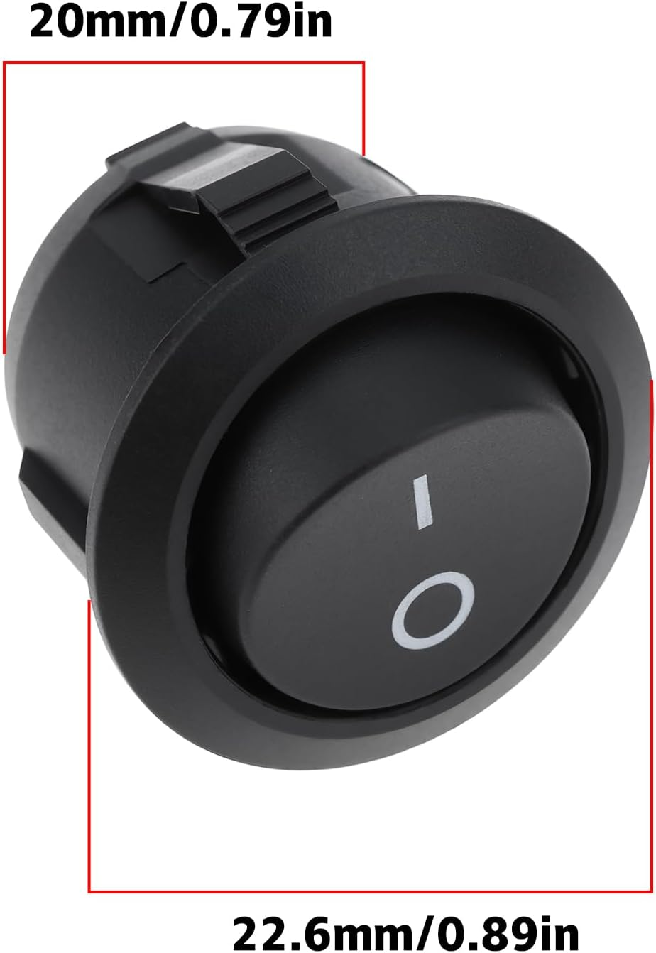 5Pcs On/Off Rocker Switch Single Pole Non-Illuminated 12V DC 10A, 4.8Mm Terminals 20Mm Panel Mount image number 3