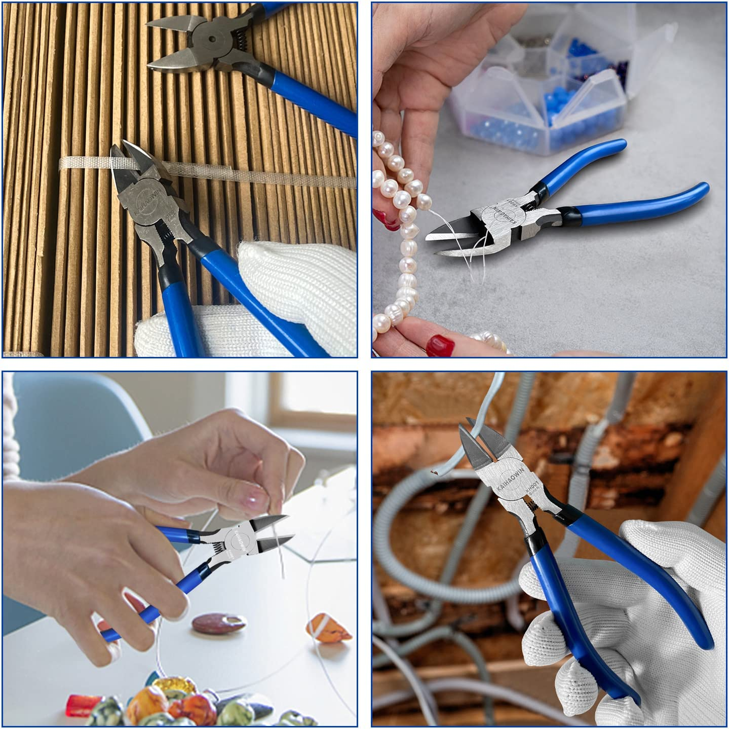 Wire Cutters 2 Pack, 6.5 Inch,Kaihaowin Flush Cutters Diagonal Cutters Side Cutters Precision Ultra Sharp Spring Loaded Wire Snips Clippers Dikes Cutting Pliers Small for Crafting Jewelry Making,Blue image number 6