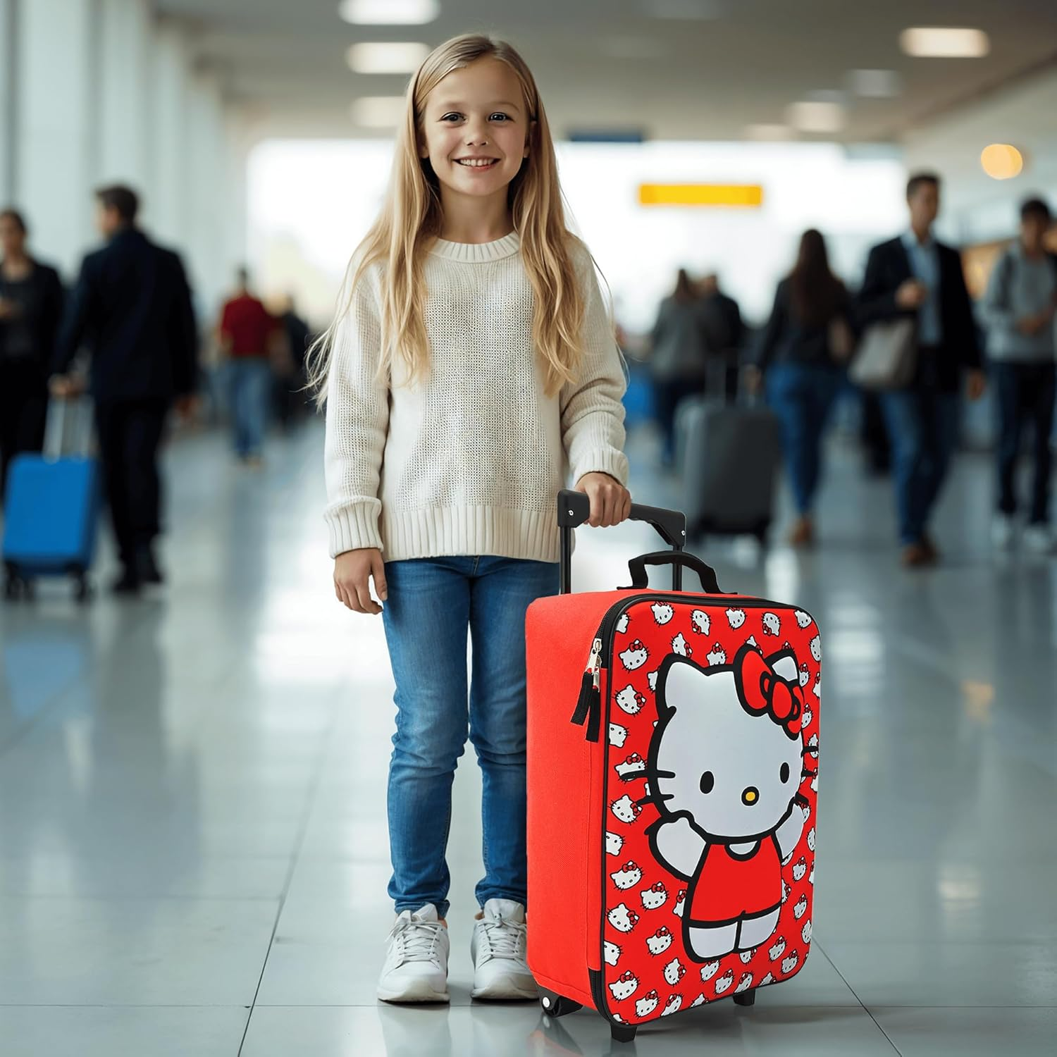Fast Forward Hello Kitty 16" Soft Luggage - Cute & Durable Carry-On Suitcase for Travel, Kids Suitcase, 16" Soft Luggage, Pink, White, Hello Kitty Print, Easy-Glide Wheels, Retractable Handle image number 4