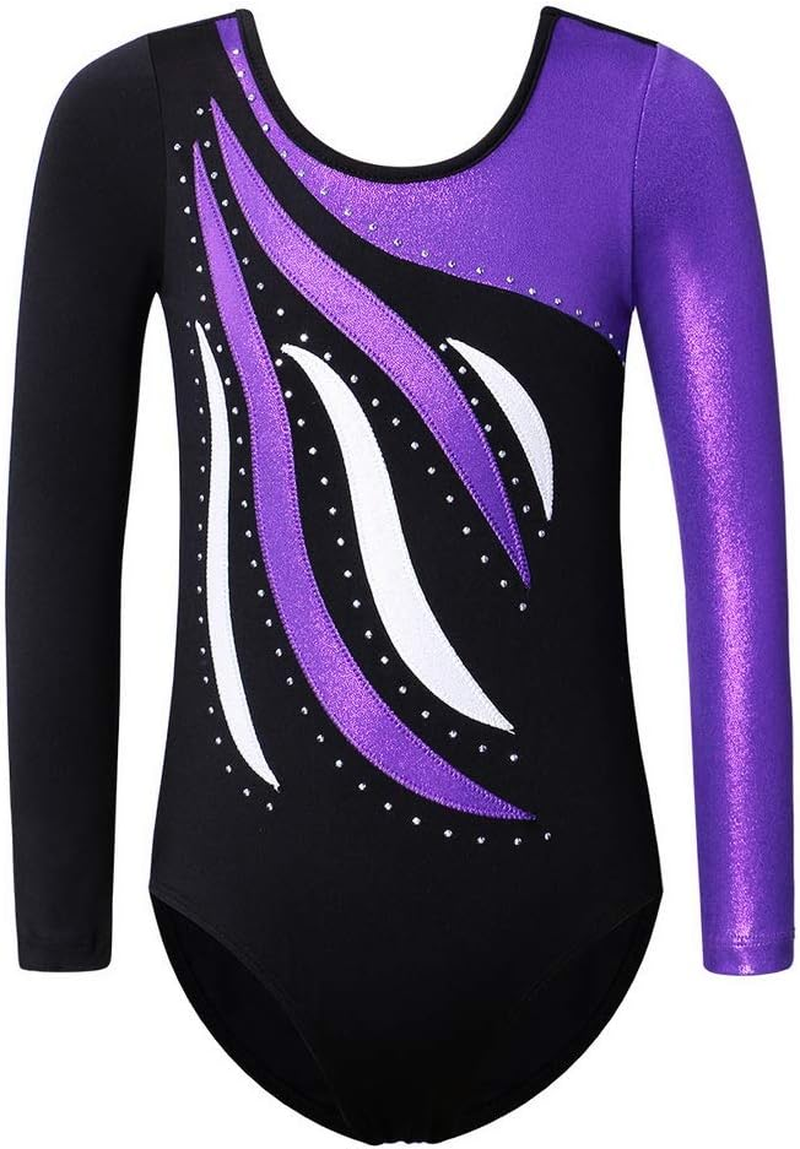XFGIRLS Gymnastics Leotards for Girls Long Sleeve Sparkle Leotards Shiny Athletic Ballet Dance Leotards 3-14 Years
