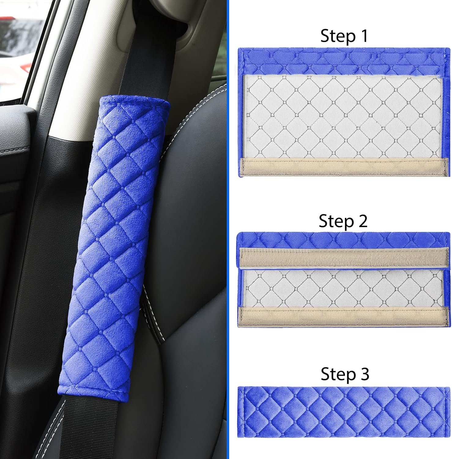 2Pack Car Seat Belt Pads Cover,Seat Belt Shoulder Strap Covers Harness Pad for Car/Bag,Soft Comfort Helps Protect You Neck and Shoulder from the Seat Belt Rubbing(Blue) image number 1