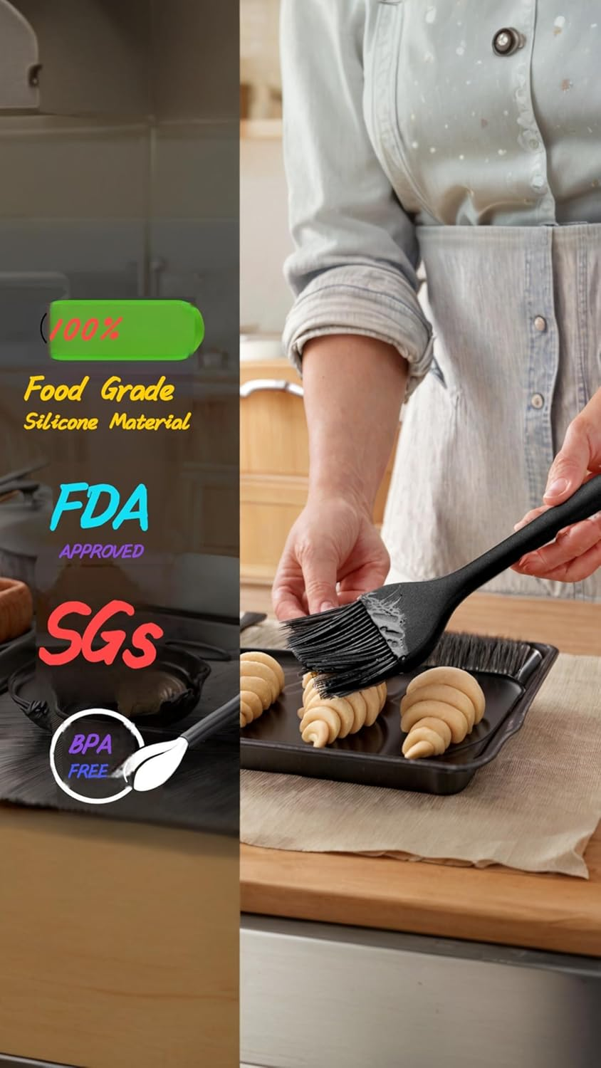 Heat-Resistant Silicone Basting Brushes for Meat, BBQ, Pastries, Oils, Butter, Sauces, Desserts, Turkey, Grill, Roast - Set of 4 Multicolor Non-Stick & Easy Clean Kitchen Tools image number 4