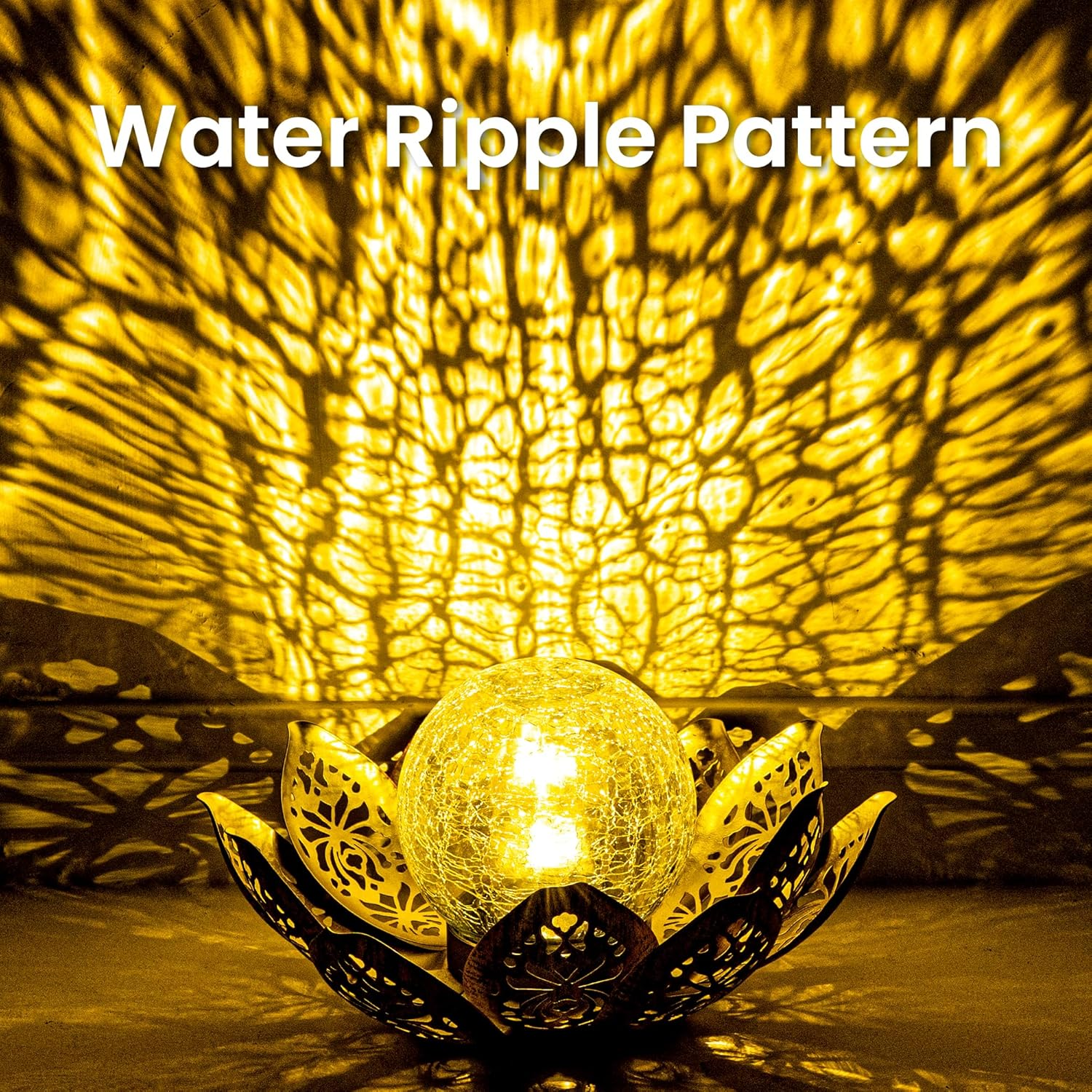 PATIOPIA Solar Lights Outdoor Garden Decor, Adjustable Metal Petal Lotus Flower Lights Crackle Globe Glass Lantern Outdoor Table Decor Waterproof for Patio, Lawn, Pathway, Pond Gift image number 5