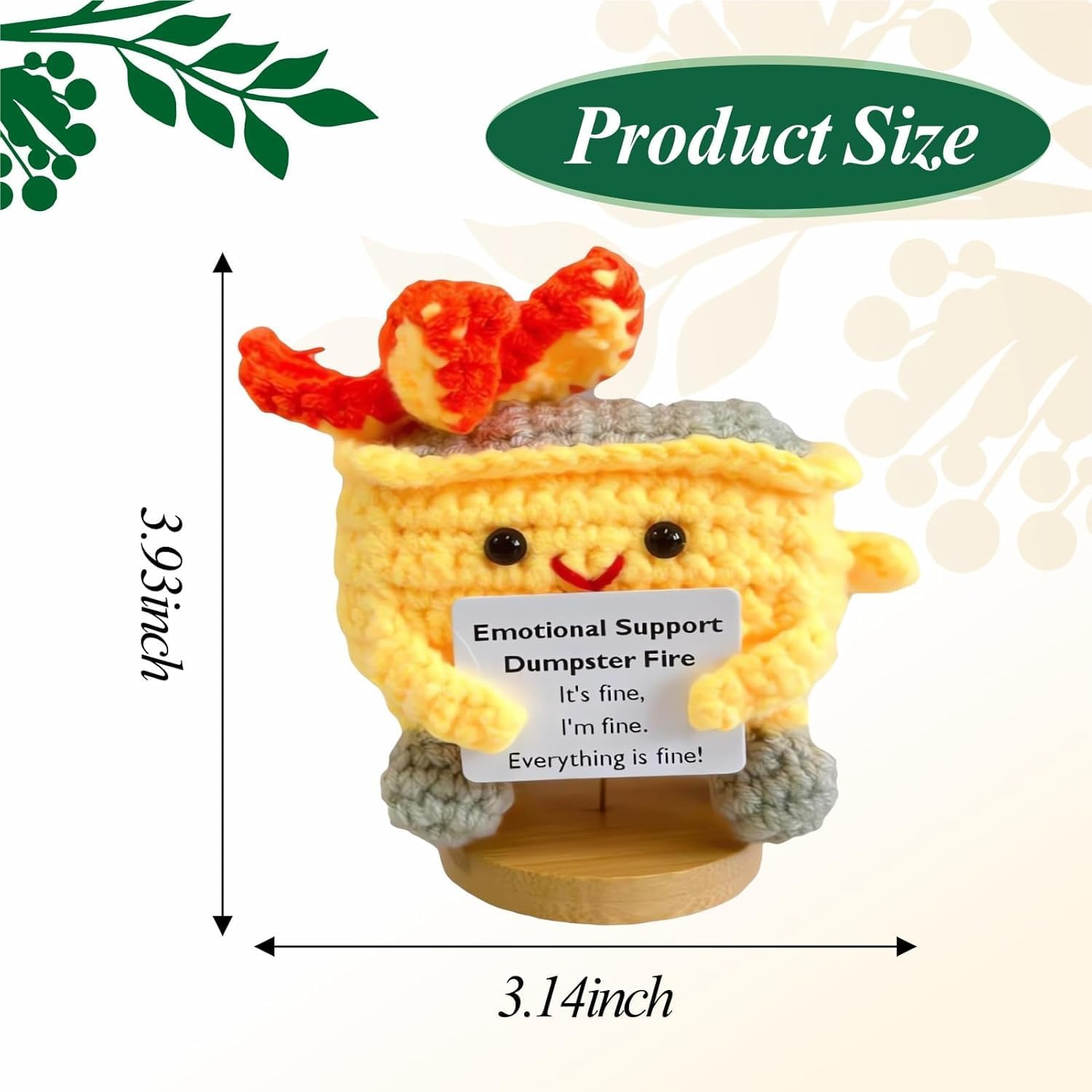 Emotional Support Dumpster- Handmade Crochet Dumpster Fire Doll, Christmas Dumpster Fire Knitting Toy Ornaments with Positive Card, Handmade Emotional Support Crochet Gift Desk Decor (Yellow) - 2 Pack Funny Positive Potato image number 3