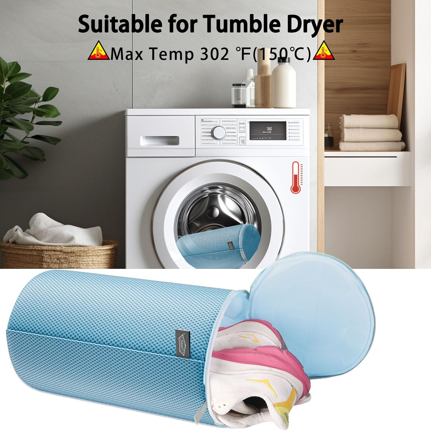 Kimmama Shoe Washing Machine Bag,Laundry Shoes Bag,Sandwish Mesh Sneaker Washing Machine Bag,Shoe Cleaning Sack for Gym Shoes,Sneaker,Slipper, Blue, 8X8X15" image number 6