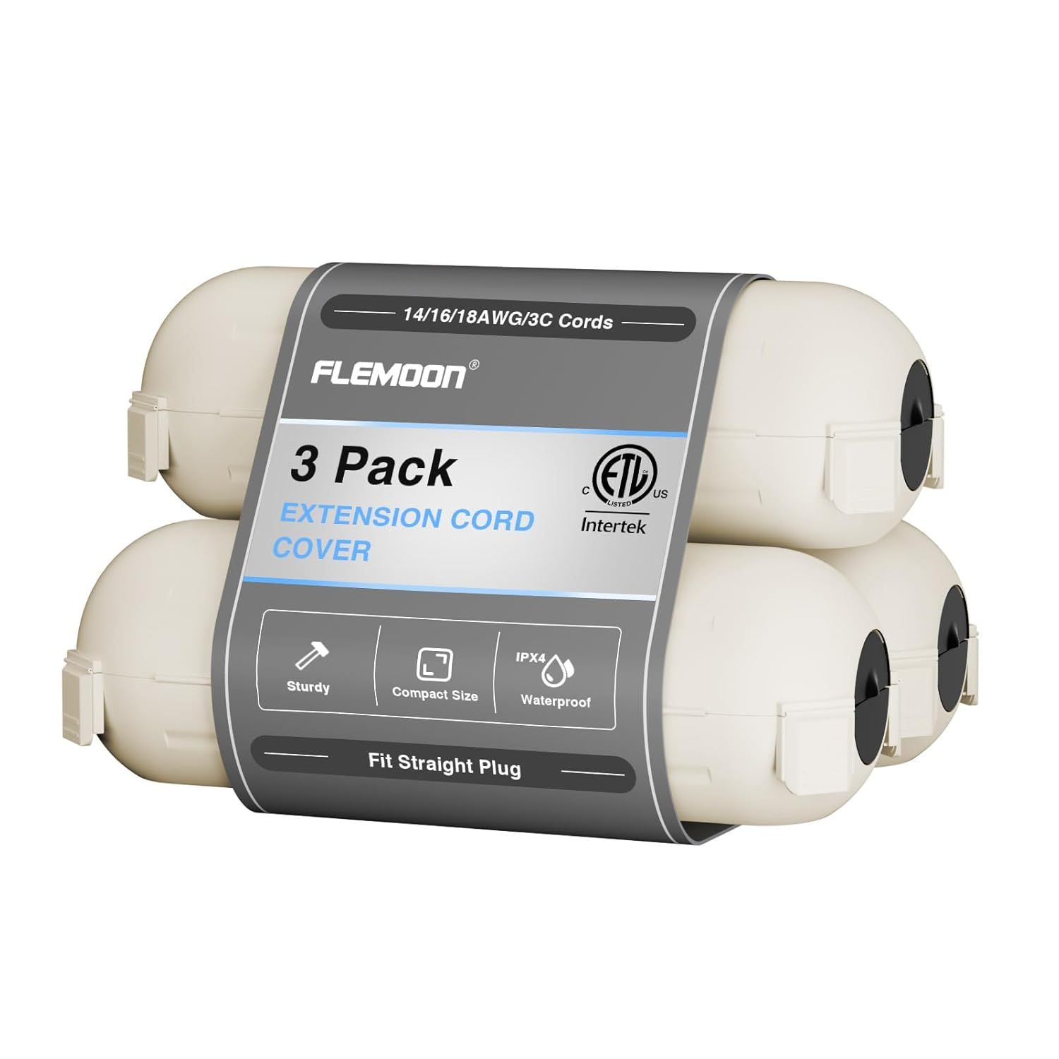 Flemoon [3 Pack] Outdoor Extension Cord Safety Cover with Waterproof Seal, Weatherproof Electrical Connection Box for Outdoor Outlet, Plug, Socket, Halloween, Christmas Holiday Decoration Light, White image number 4