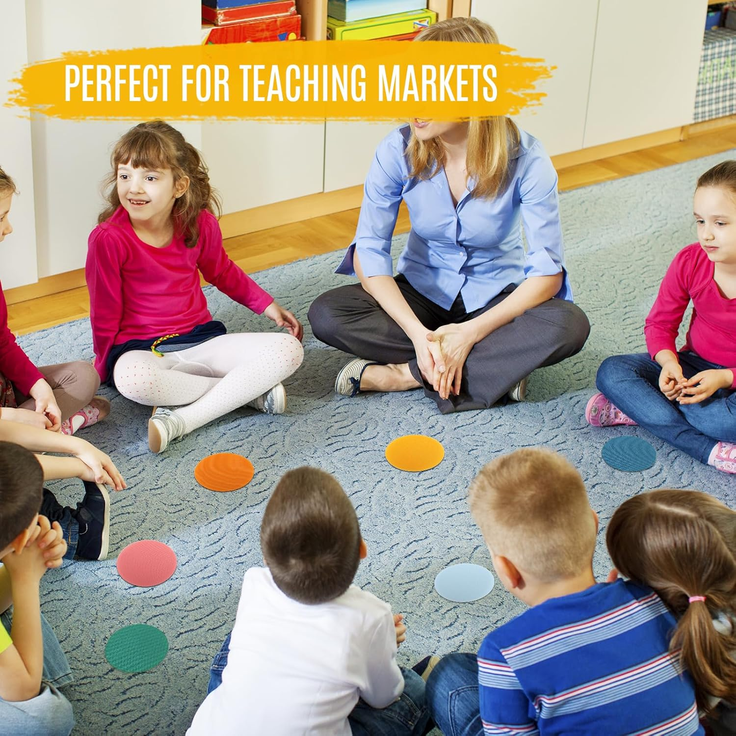 Taefuhnn 36Pcs Carpet Sit Spots Dots Markers with Storage Bag for Classroom Circle Sitting, Multicolor Floor Dots Sit Sickers for Teacher Supplies Elementary School Kindergarten Decoration image number 2