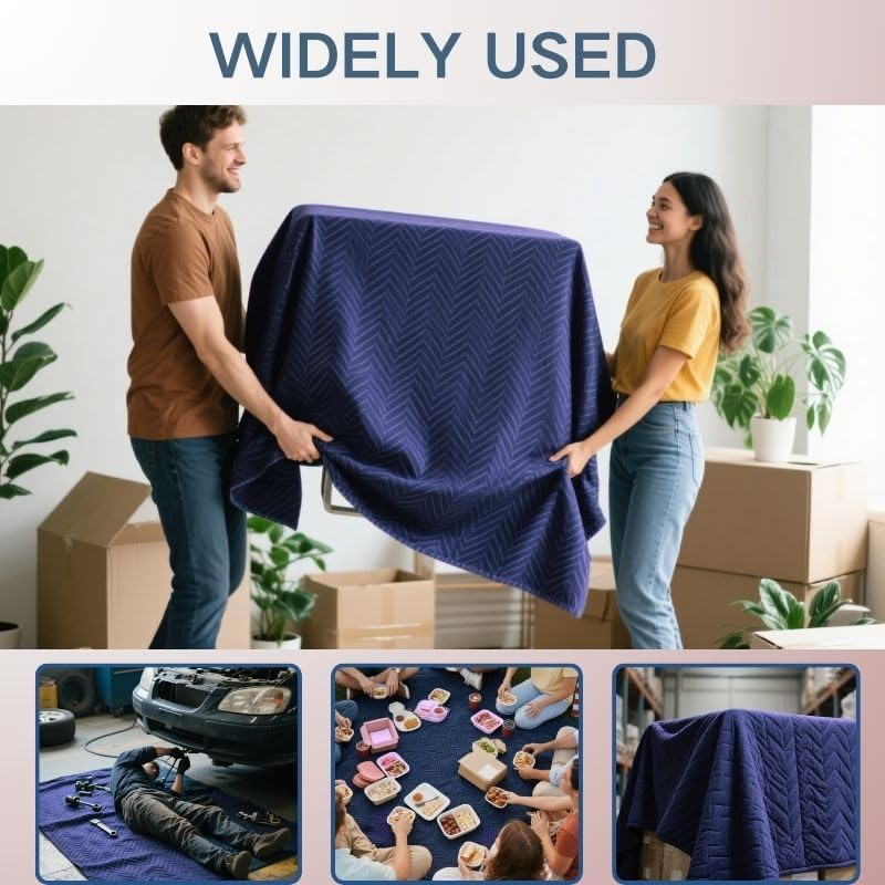 2 Pack Moving Blankets 40"X 72" Heavy Duty Packing Blankets for Moving Shipping Thick Furniture Wrapping for Moving Supplies Professional Quilted Shipping Blankets, 182 X 101CM image number 2