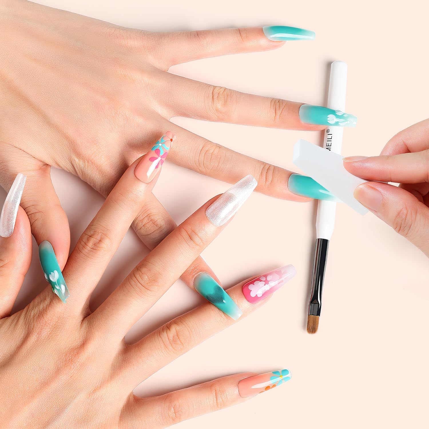 AIMEILI Ombre Gel Nail Polish Kit, Vegan, Cruelty Free, Gradient Blush Effect Solid Gel Polish 6 Colors Pat Painting Gel with Nail Sponge Drawing Brush - Ppgset002 image number 2