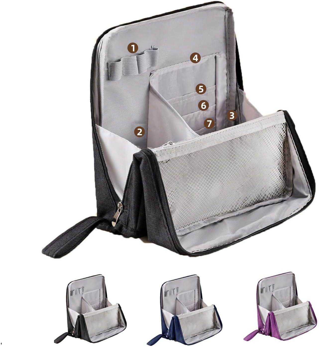 Leanockesa Standing Makeup Bag &ndash; Portable, Large Capacity, Makeup Bag with Compartments, Multi,Travel Makeup Organizer (Blue)