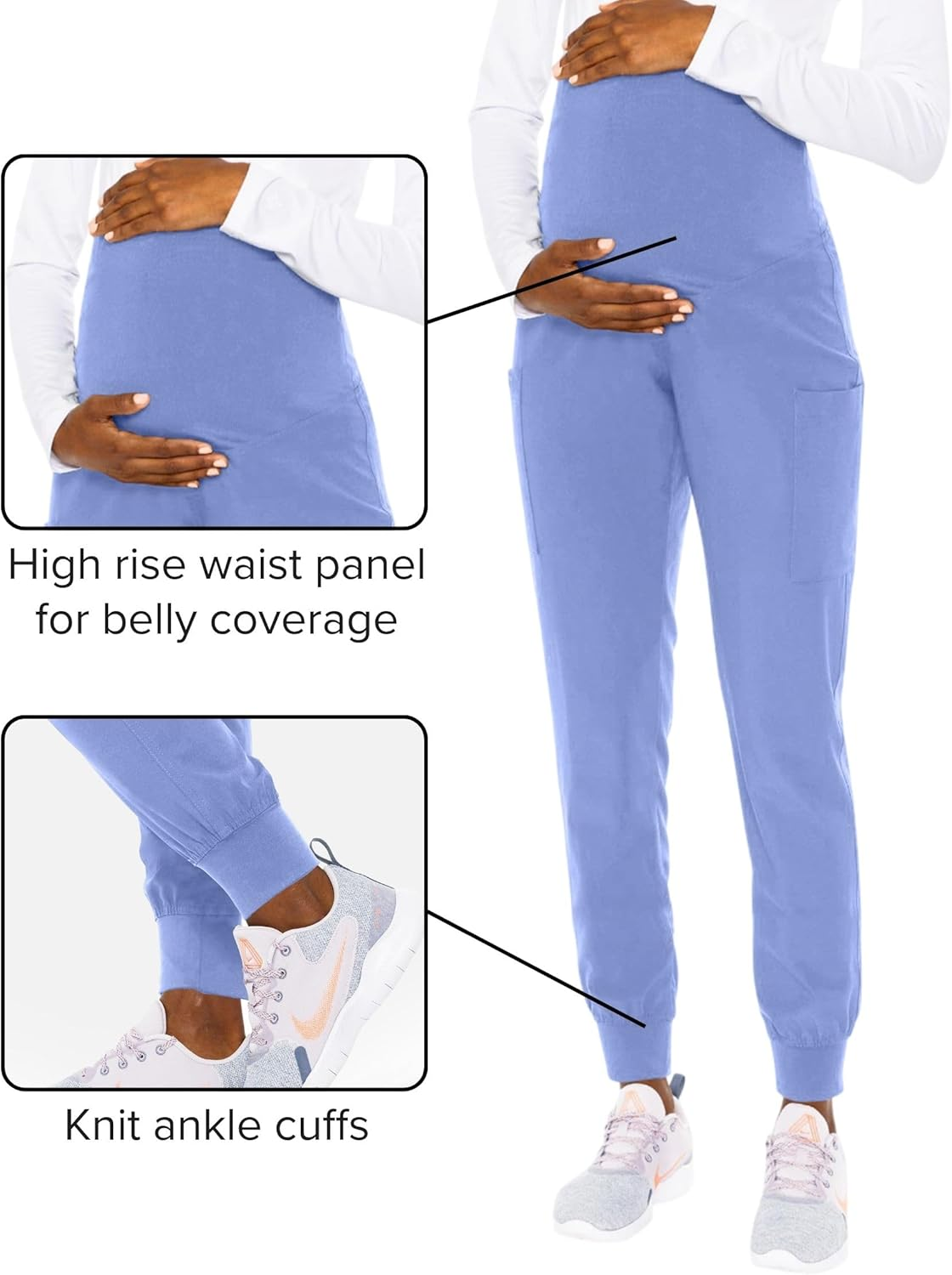 Med Couture Maternity Jogger Scrub Pants for Women, High Rise Waist, 4 Pockets with Soft Knit Waistband - MC029 image number 2