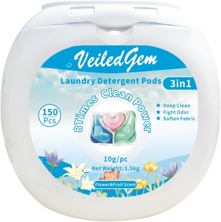 Laundry Detergent Pods, Concentrated Liquid Laundry Detergent Pacs, 3 in 1 High Efficiency, Flower&Fruit Scent (150 Pacs) image number 1