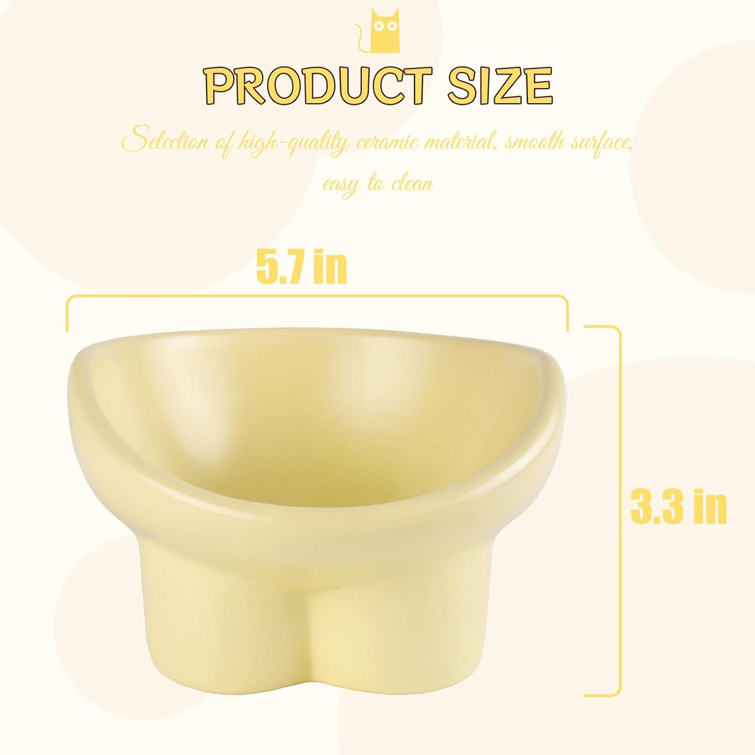 Ceramic Cat Bowl Elevated 5.7In anti Vomit Raised Cat Bowl Yellow round Design Comfortable Feeding Bowl for Cats and Small Pets image number 3