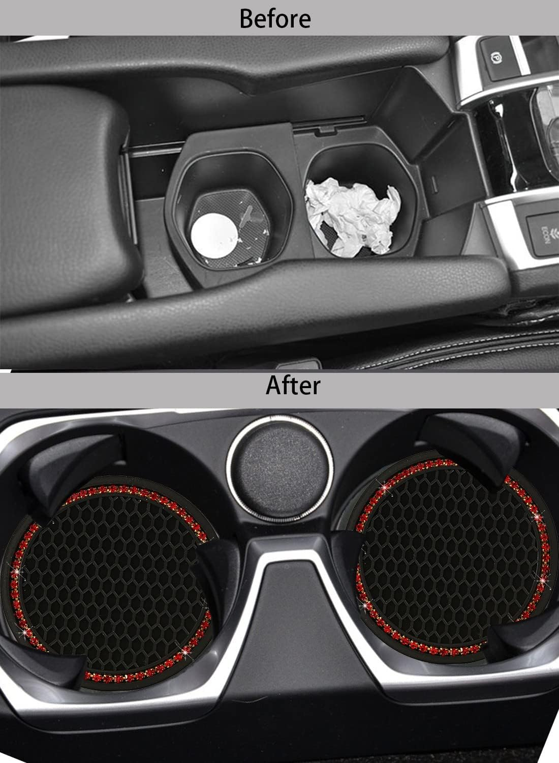 Gseigvee 2 Pack Bling Car Coasters for Cup Holders, Auto Universal Cup Holder Insert Coaster anti Slip Crystal Vehicle Interior Accessories Cup Mats for Women and Girls Red - Red image number 4