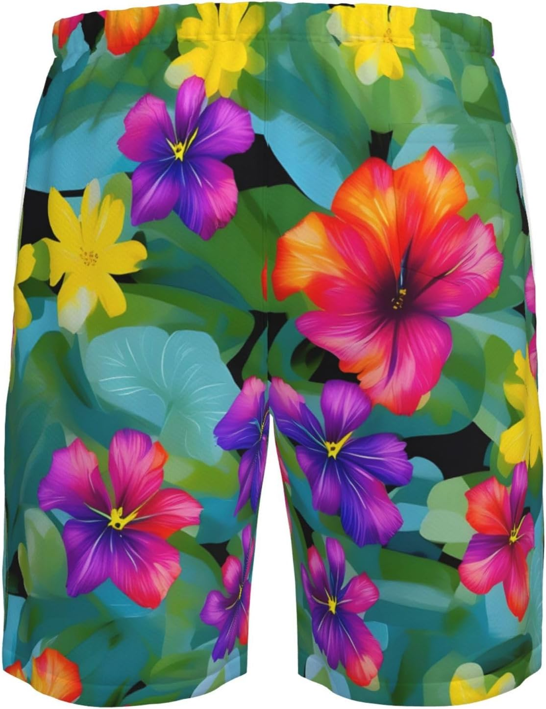 WURTON Hawaiian Colorful Flower Print Men'S Beach Shorts Hawaiian Summer Holiday Casual Shorts with Drawstring, Quick Dry image number 5