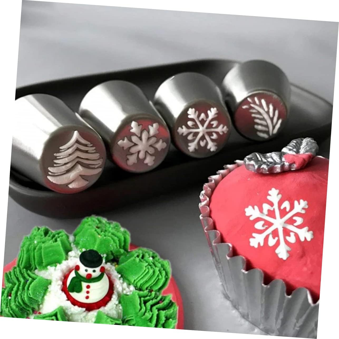 5Pcs Stainless Steel Decorating Nozzle Piping Tips Kit for Cake Christmas Piping Tip Baking Supplies for Cupcake Cake Home Decorations