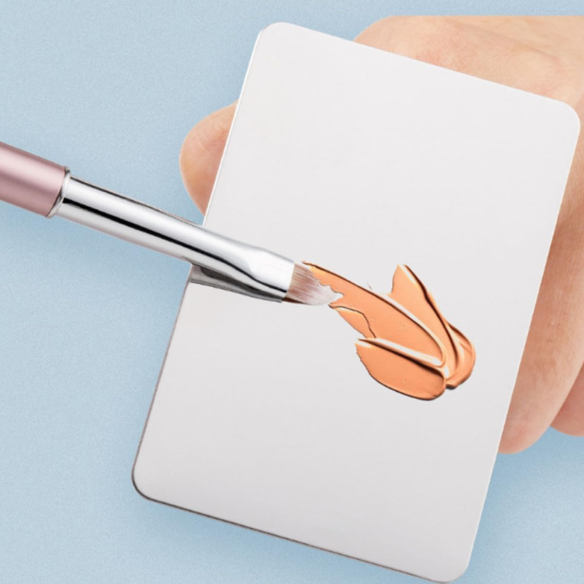 Mobestech Stainless Steel Nail Mixing Palette Set with Spatula, Small Cosmetic Makeup Mixing Tray Ring for Professional Makeup Artists and Nail Art Use image number 4