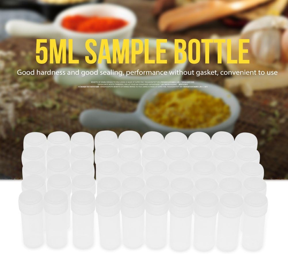 EVGATSAUTO 5Ml Sample Bottles, 50Pcs Plastic Vials White Translucent with Good Hardness Sealing for Paste Solid Powder Pills Seeds image number 4