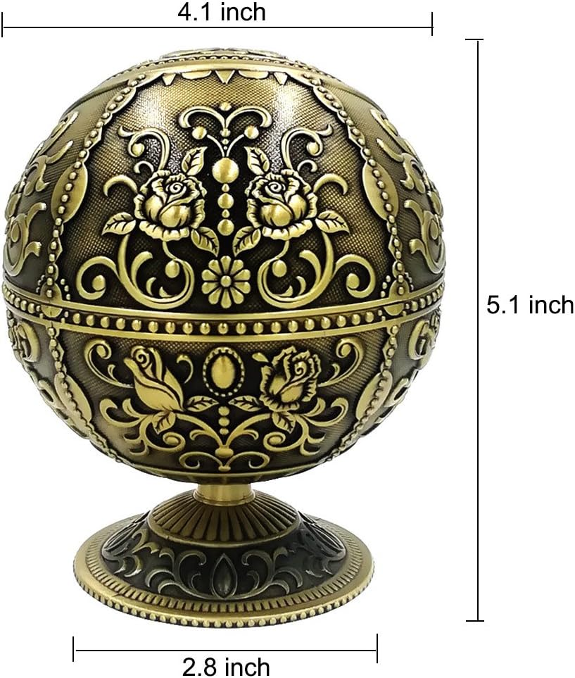 Vintage Windproof Ashtray with Lidmetal Decorative Cigarettes Ashtray for Outdoor Indoorunique Tabletop Ashtray for Home Hotelnice Gift(Rose Bronze) image number 4