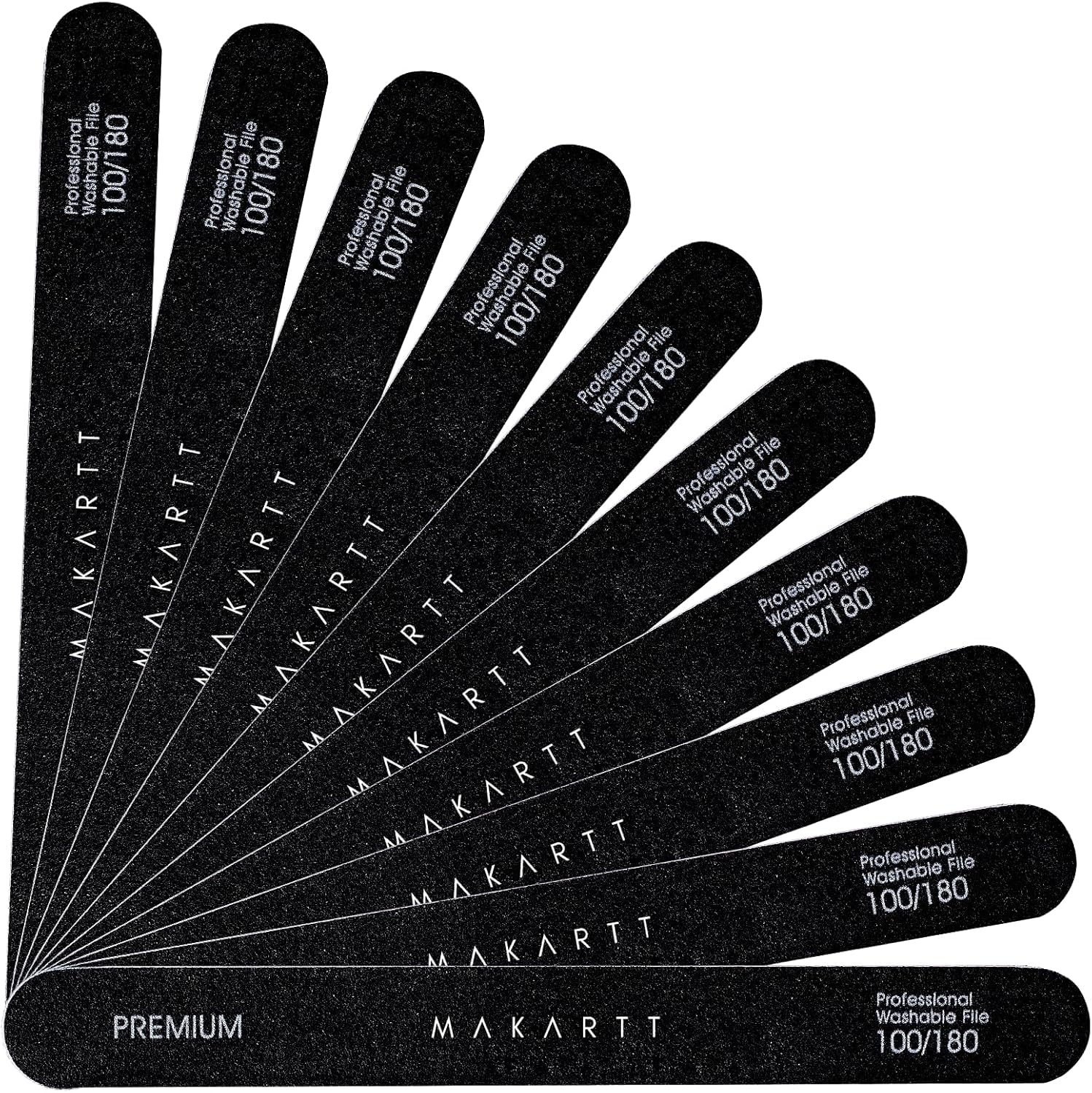 MAKARTT Nail Files 100 180 Grit for Poly Nail Extension Gel Acrylic Nails Files Double Sided Black Washable 10 Nail File Set Manicure Tools F-01
