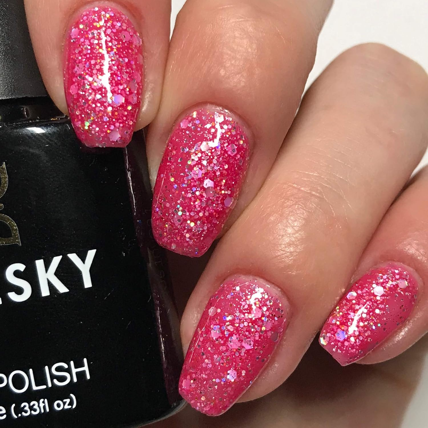 Bluesky Bluesky Gel Polish, Daddy'S Girl, BLZ46, 10 Ml, Gel Soluble Nail Polish, Pink, Neon, Glitter (Curing under UV/LED Lamp Required) Pack (X) image number 2