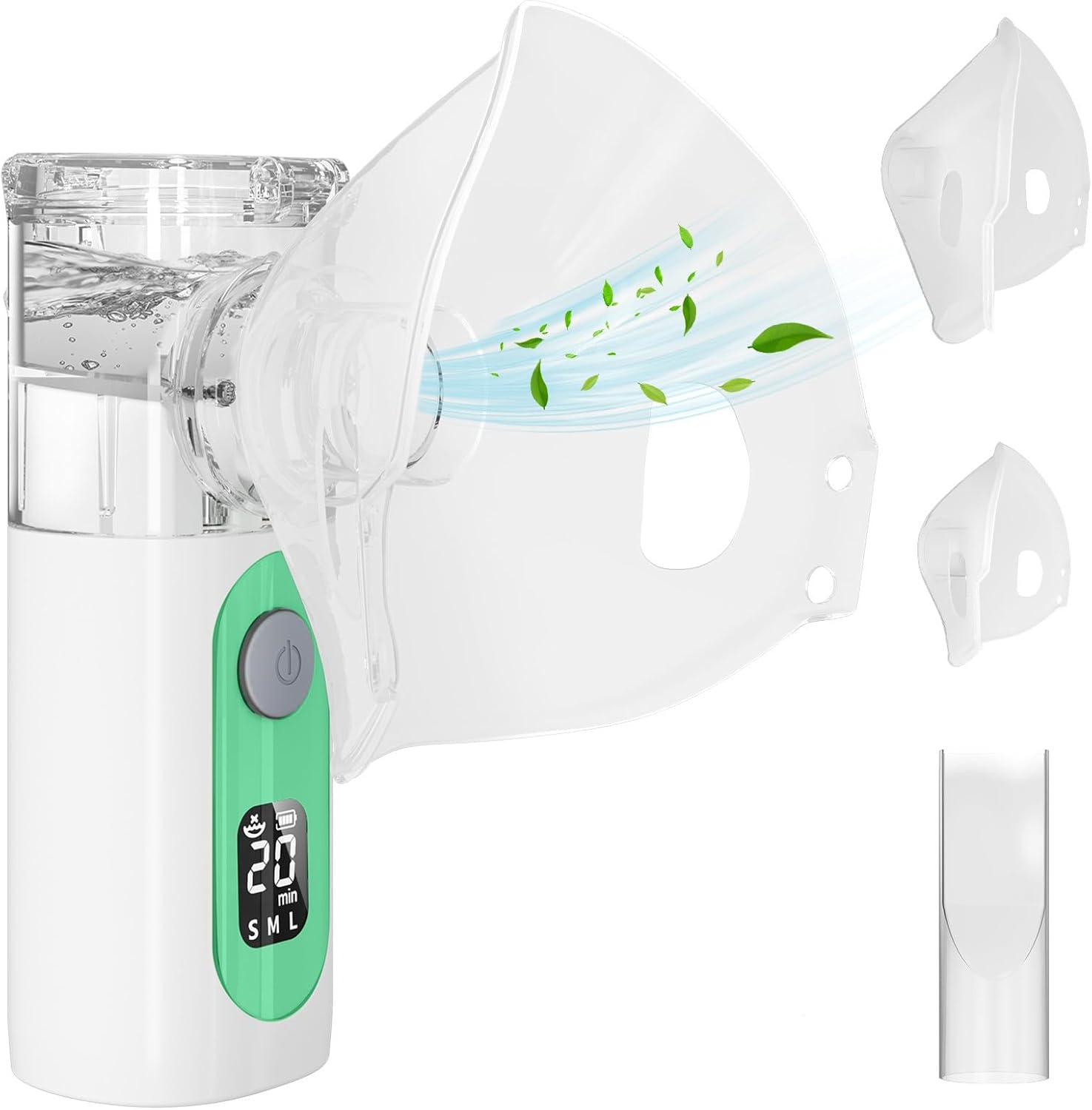 Nebuliser Machine for Adults&Kids, Portable Mesh Nebuliser, Handheld Nebulizers Device Rechargeable with Masks&Mouthpiece for Travel Use, LCD Display (Green) image number 1