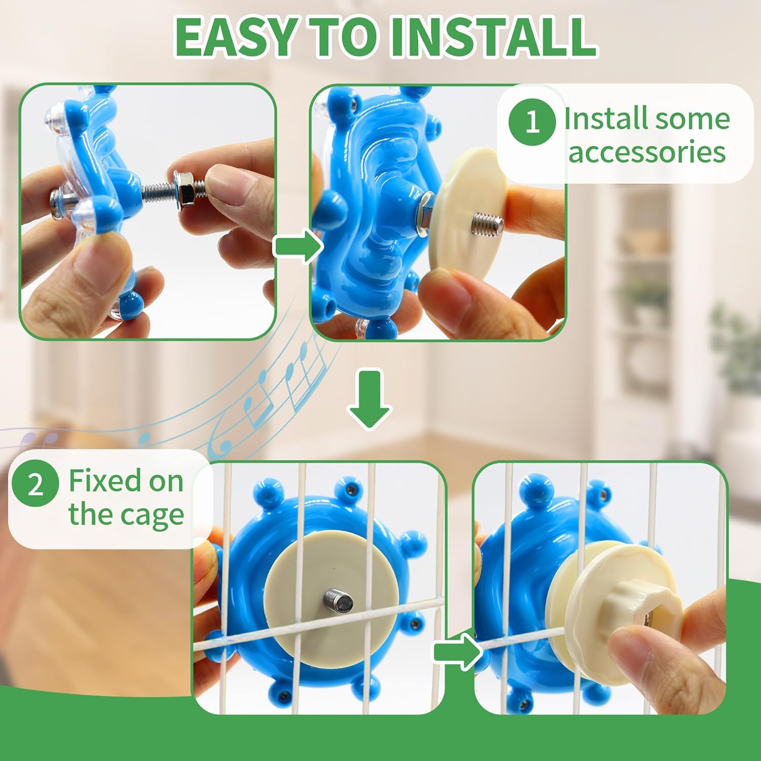 Bird Toys for Parakeets, Interactive Spinner Rattle Budgie Toys, Rotating Wheel Chew Parrot Toys for Medium Birds Small Cockatiels Conures Enrichment Toy (Blue) image number 3