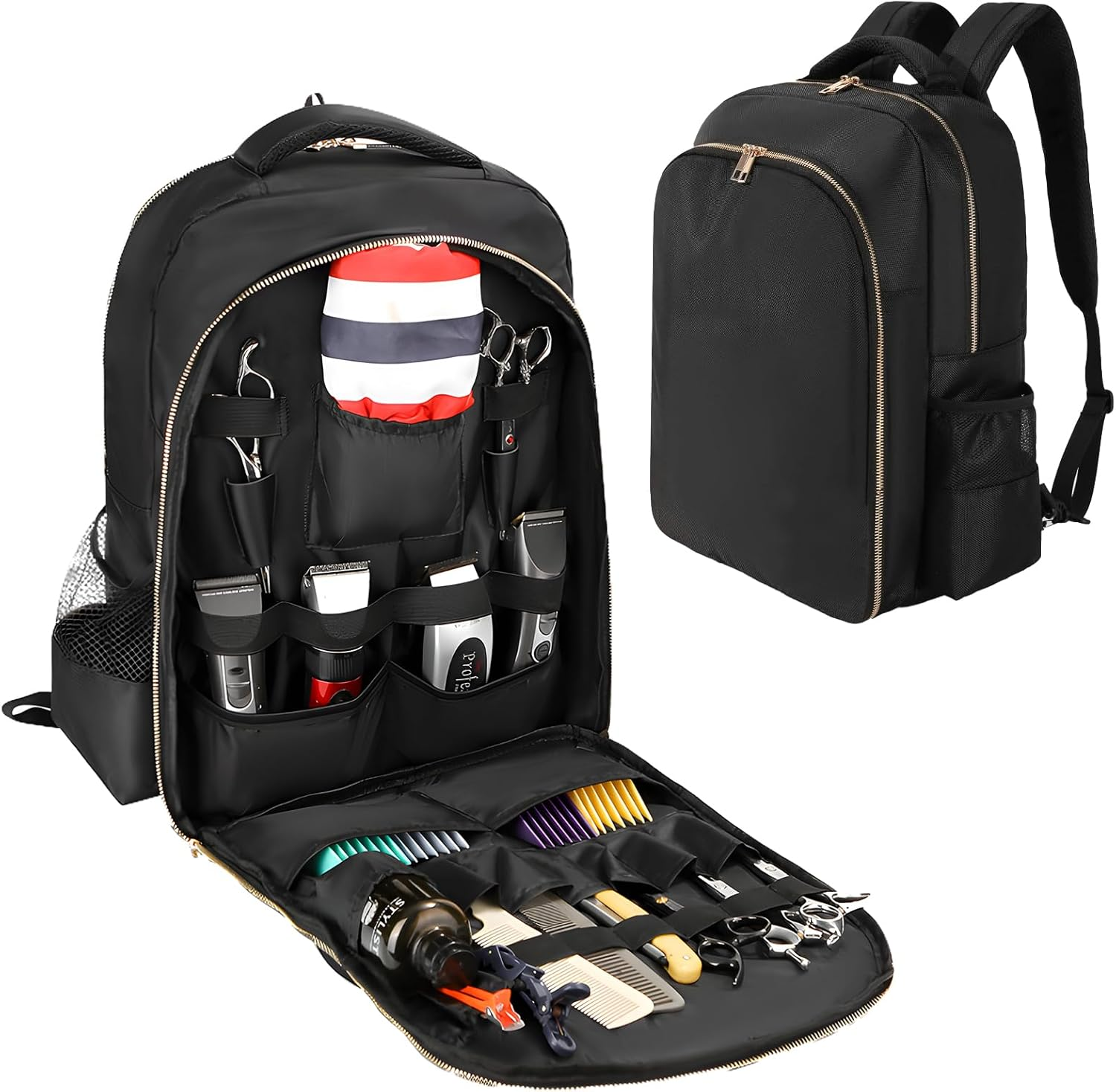 AIHOPESTO Barber Travel Backpack (Black, 17.7 X 12.6 X 7.5 Inches), Air Cushion Design, Waterproof, High Capacity for Clippers and Supplies, Black, 17.7" X 12.6"X 7.5", Backpack,Travel image number 1