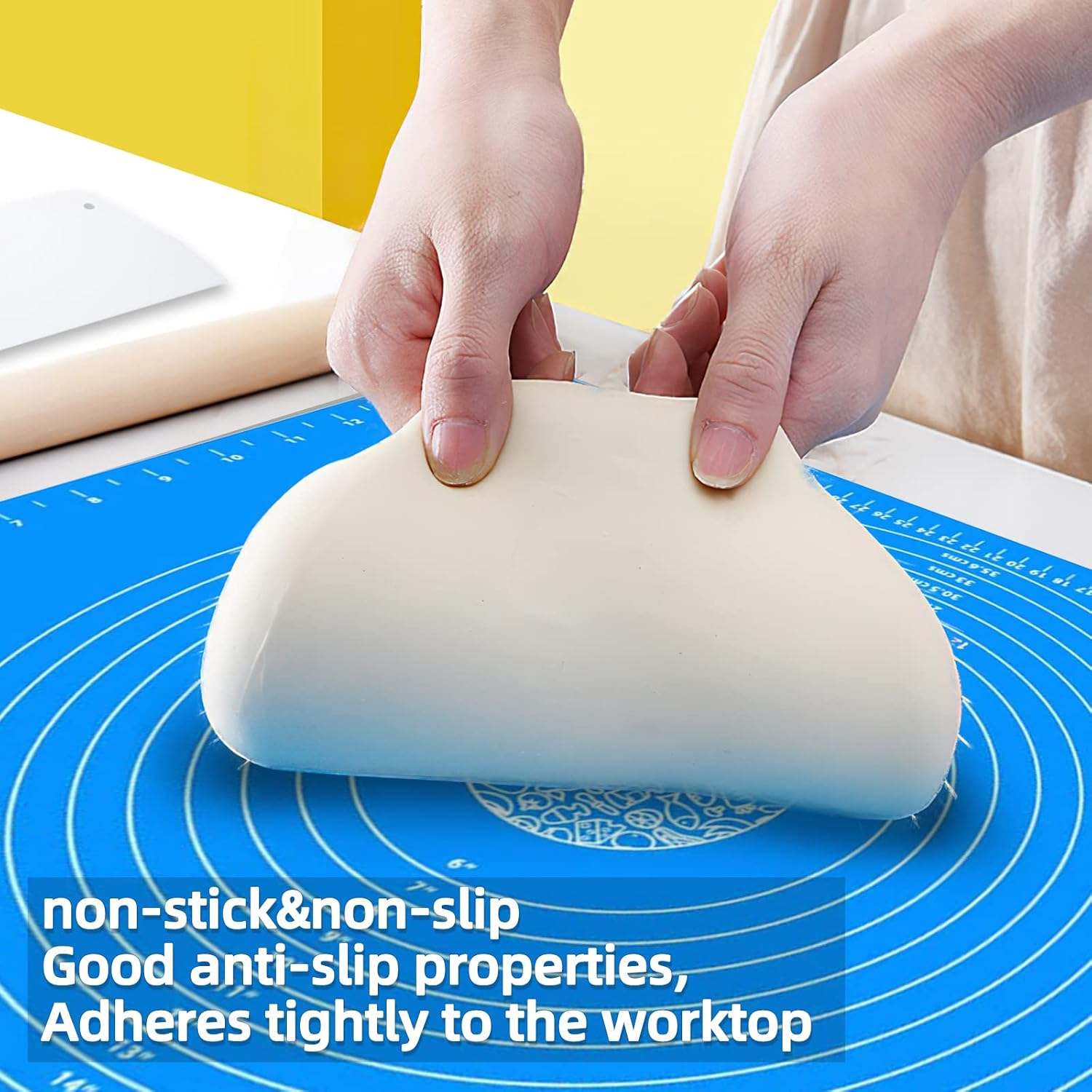 27.5Inx19.7In Non-Stick Silicone Baking Mat，Large Baking Pastry Mat，With Dough Scraper and Pastry Brushes (Blue)