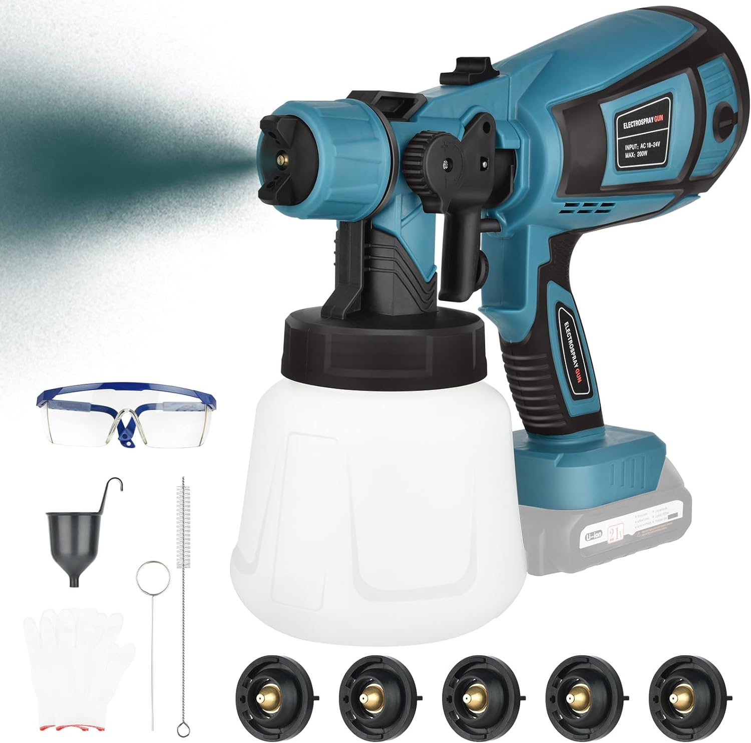 Handheld Paint Sprayer Gun,Battery Paint Spray System for Makita BL Series 18V, 900 Ml Container with 5 Nozzles (0.8/1/1.5/1.8/2.5 Mm), Cordless Paint Spray Gun for Walls (Batteries Not Included) image number 5
