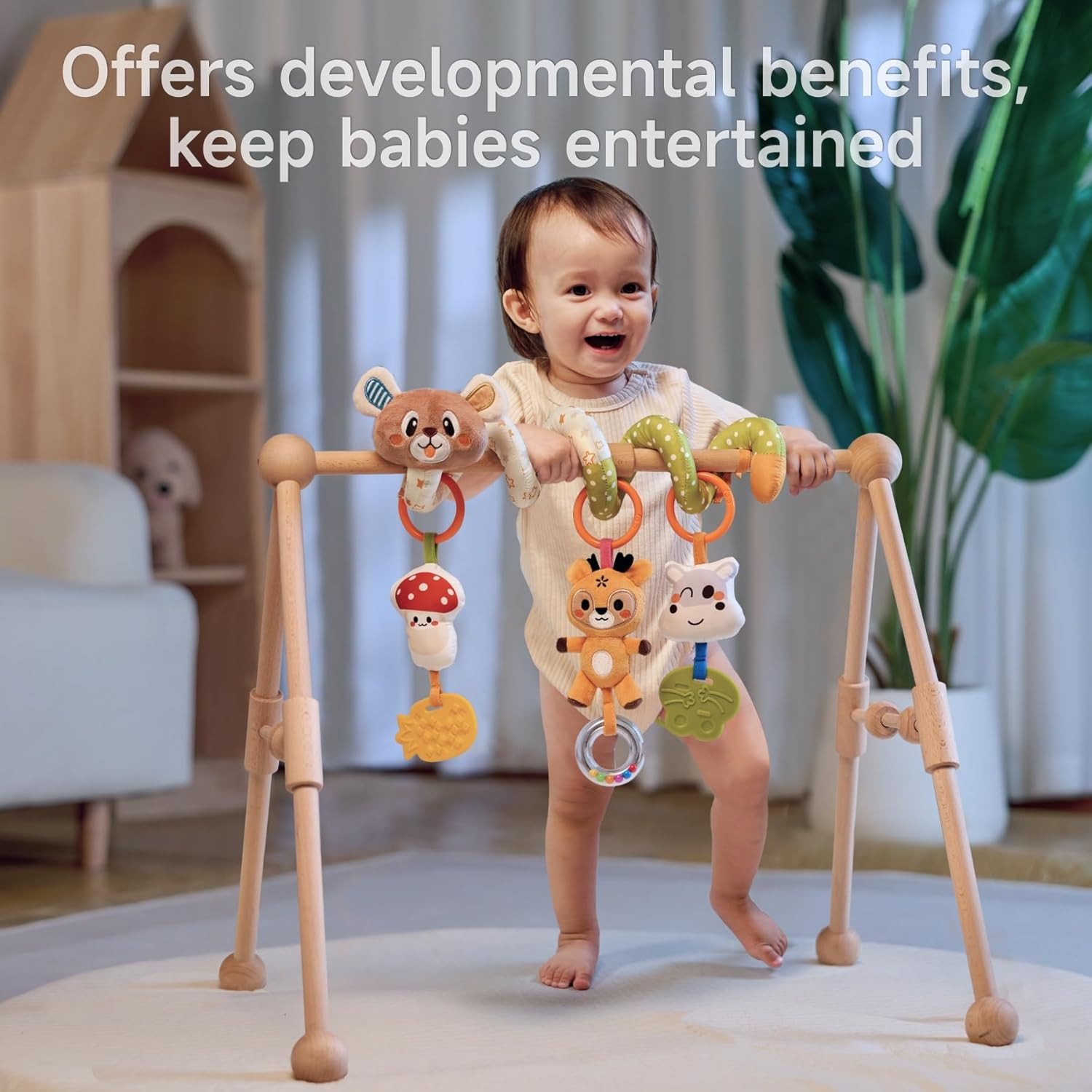 TUMAMA Baby Bear Spiral Activity Toy - Plush Car Seat & Stroller Sensory Stimulating Hanging Toy with Rattles Interactive for Newborn to 0 3 6 9 12+ Months image number 2