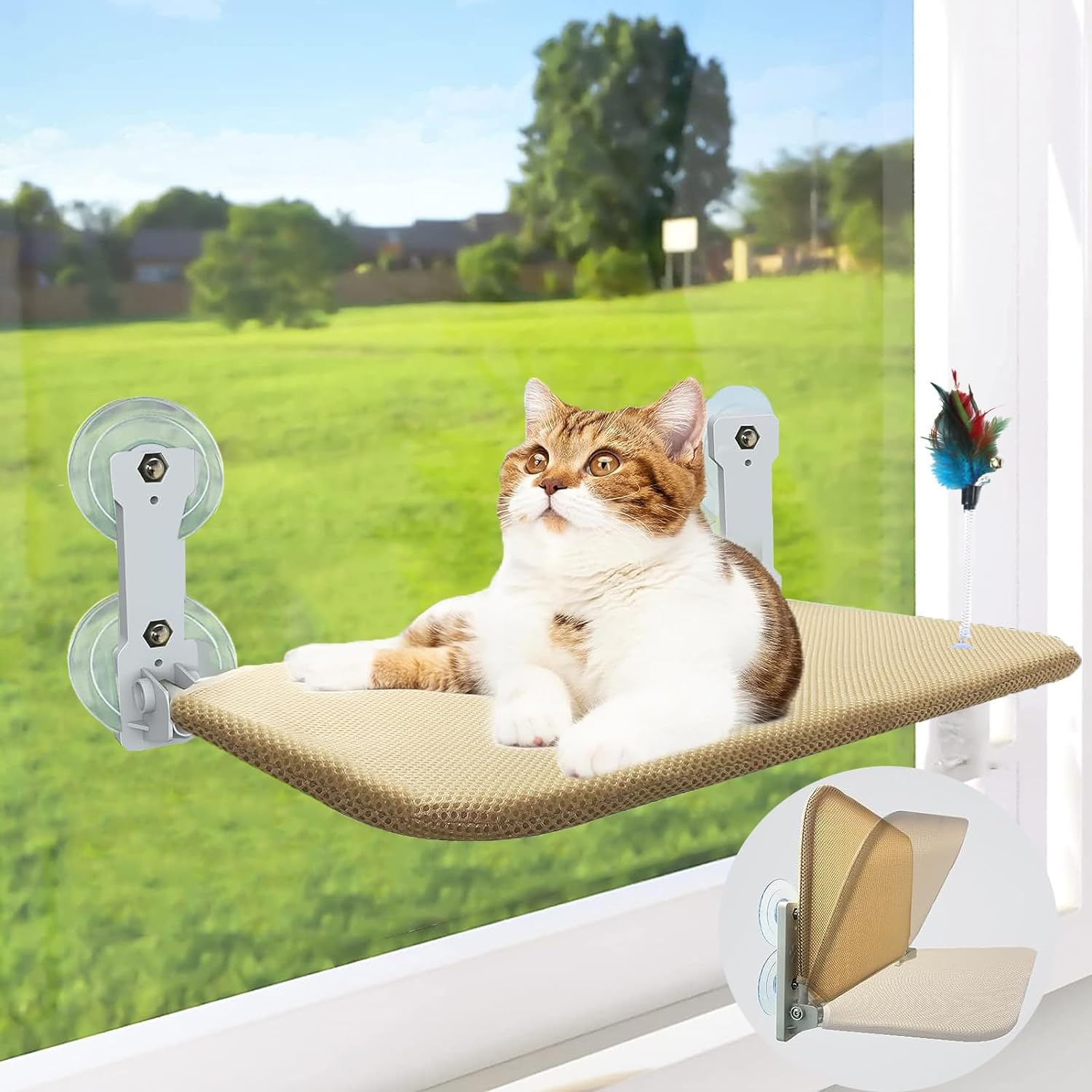 Cat Window Perch,Foldable Cat Hammock with 4 Strong Suction Cups,Cordless Hammock for Window,Sturdy Kitten Bed for Indoor Large Kittens Resting (Hold up to 50Lbs) image number 1