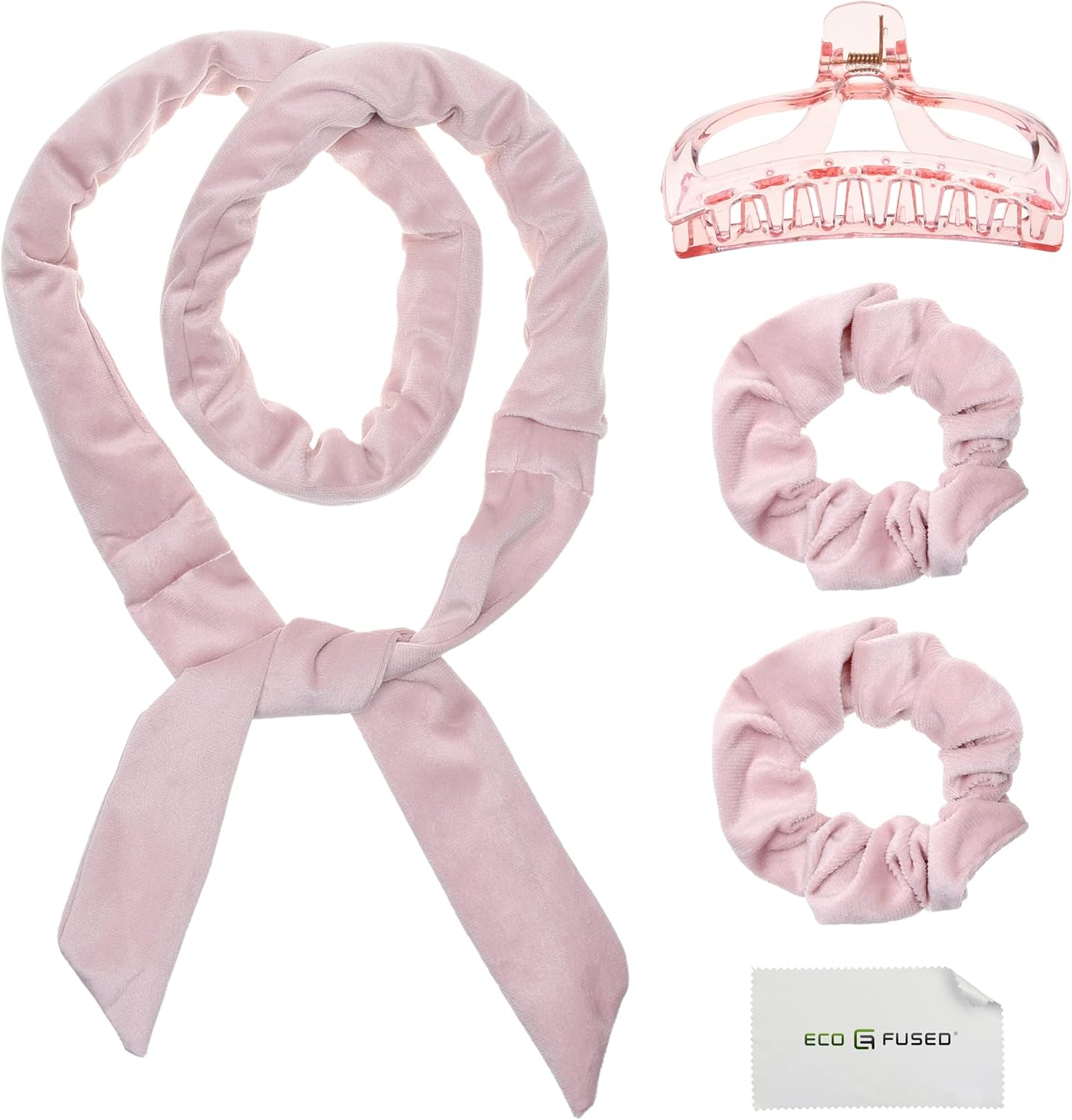 Eco-Fused No Heat Hair Curler Headband Set - Long Velour Hair Wrap Curling Ribbon You Can Sleep in - Soft Heatless Styling Tool Kit - Comes with Hair Clip and Scrunchies - for Women Girls image number 3