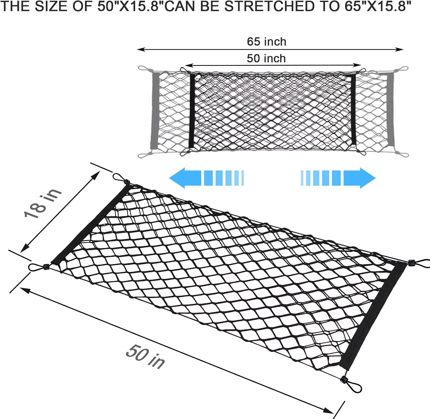 BAILALIBO Cargo Net for Pickup Truck Bed, Adjustable Accessories for Storage Secure Nets, Stretchable Tailgate Net with Hook, Compatible for Chevy Silverado Ford LTZ WT LS F150 F250 (50X18 Inch) image number 4
