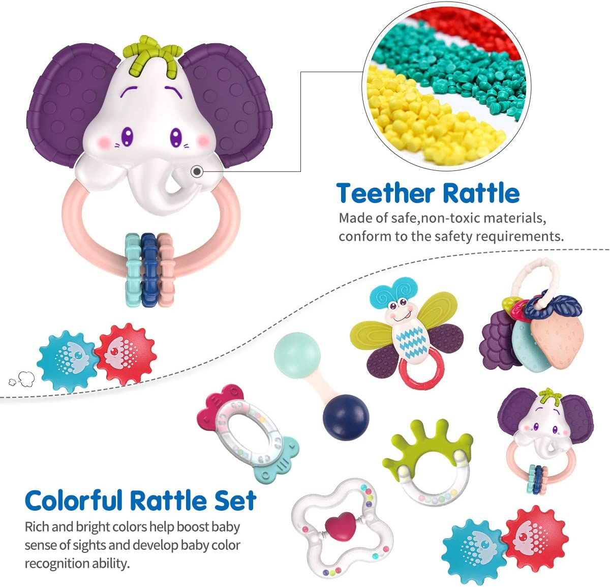 REMOKING Baby Toys 0-6 Months,8Pcs Baby Rattles Teething with Storage Box for Newborn Essentials,Newborn Infant Sensory Toys 3-6 6-12 Months,1St Birthday Shower Gifts for Baby Girls Boys image number 5