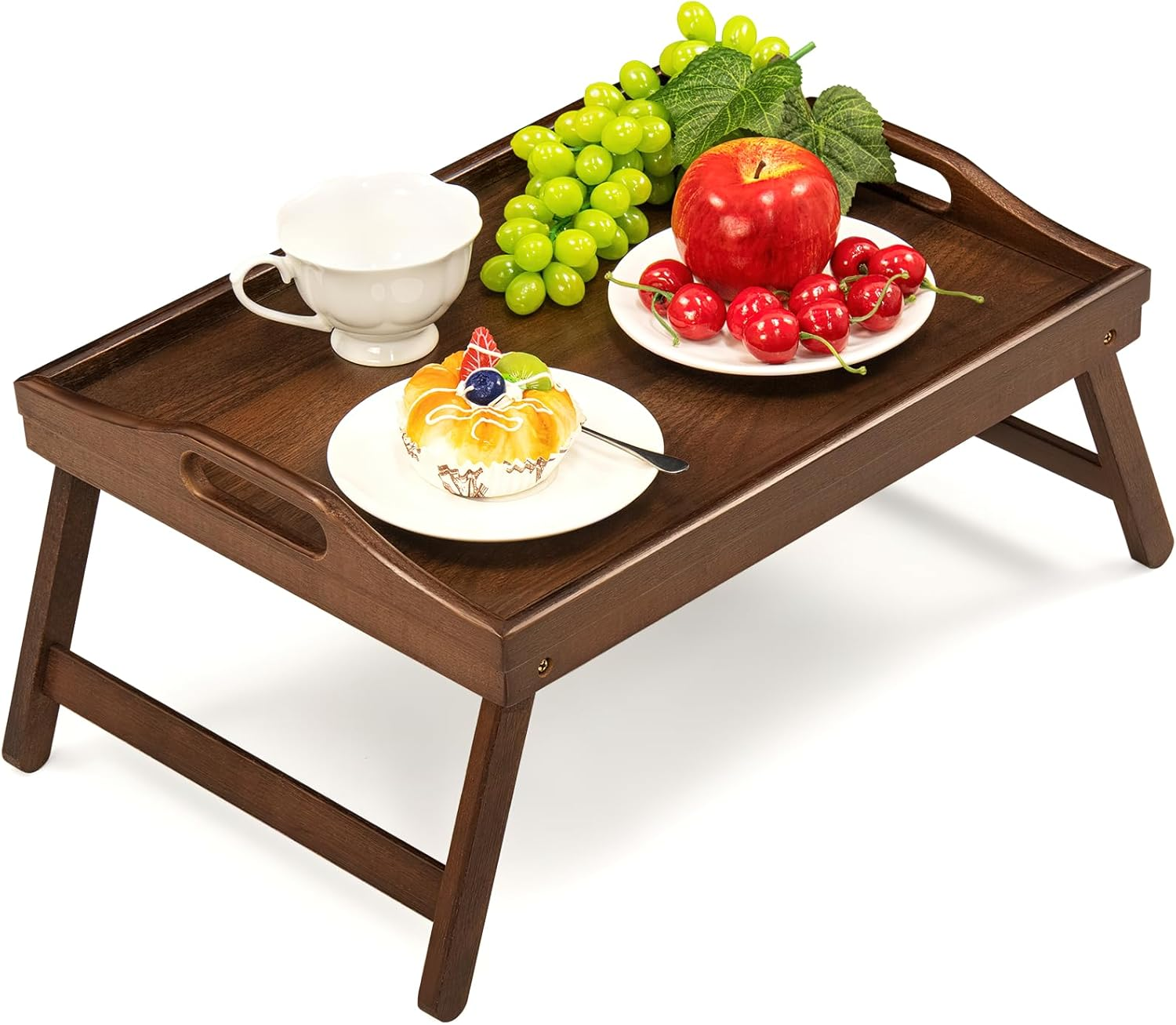 2 Pack Bed Tray Table Breakfast Trays Serving Tray Bamboo Bed Laptap with Floding Legs Handles and Phone Holders