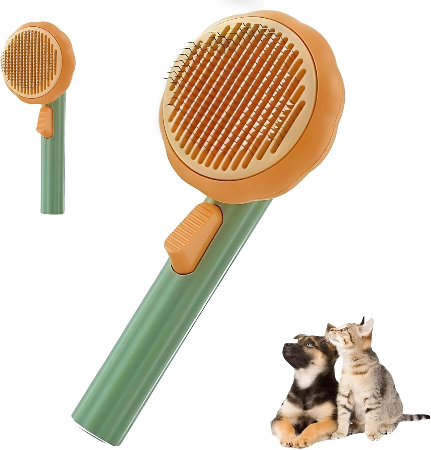 EZONEDEAL Pumpkin Cat Dog Brush, Self Cleaning Cat Brush for Shedding & Deshedding, Deep Cleaning Pet Brushes Pumpkin for Dogs, Cats, Puppy, Pet Grooming Brush Gently Removes Loose Undercoat (Green)